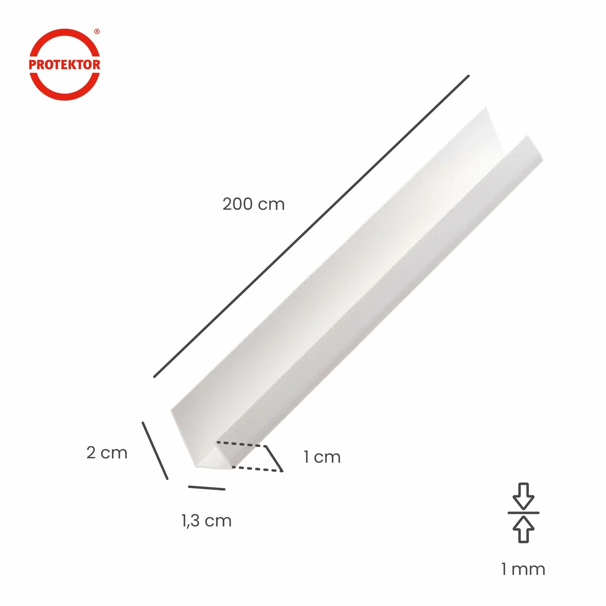 PROTEKTOR 3741 Perfil en U PVC, perfil para cantos cartón yeso 12,5cm 200cm protección cantos blanco cartón yeso
