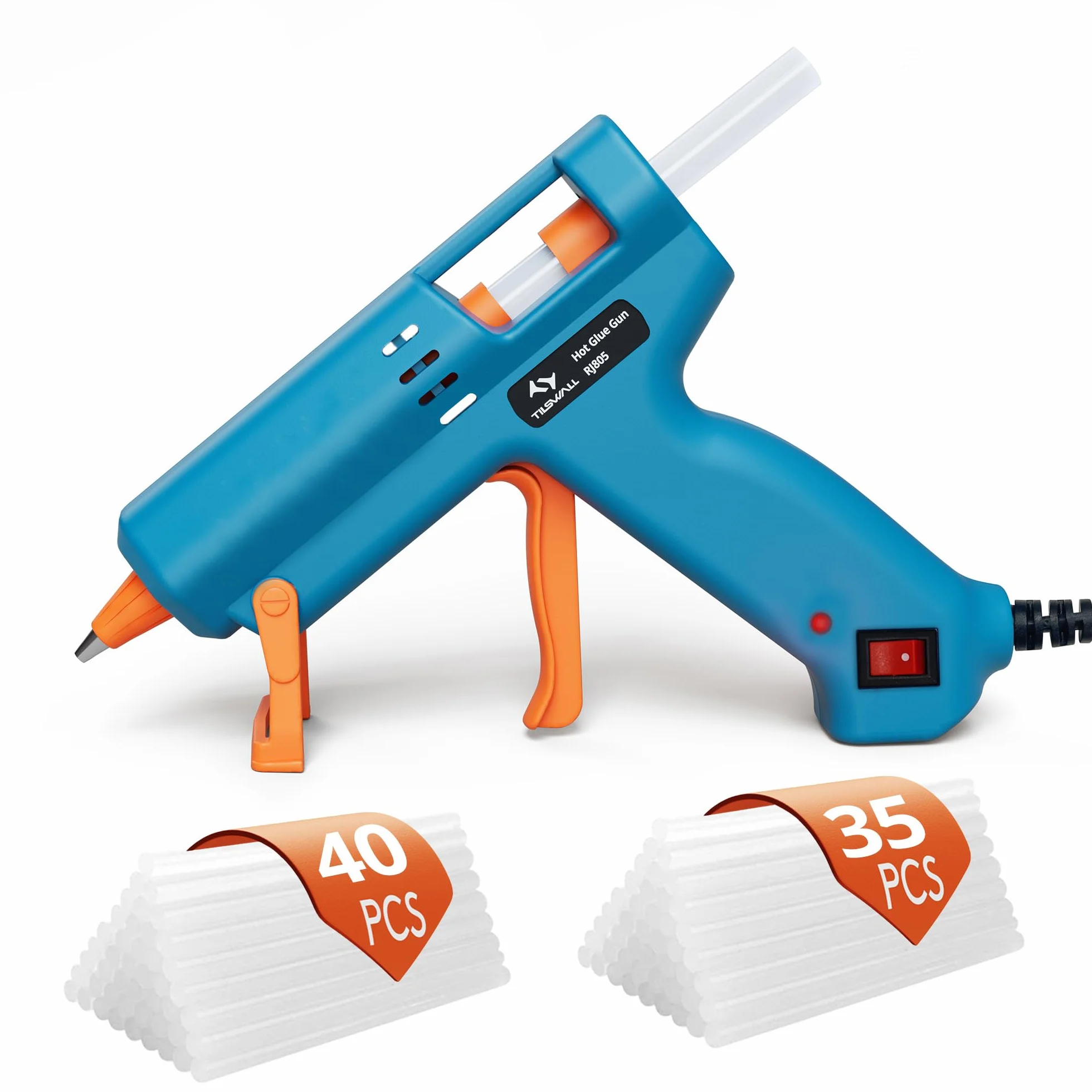 Pistola Silicona Caliente Tilswall 50W con 75pcs Pegamento Barras 7*130mm Pistola de Silicona Caliente, Pistola Silicona Manualidades Antigoteo para Arte, Reparaciones y en el hogar,Oficina y Escuela