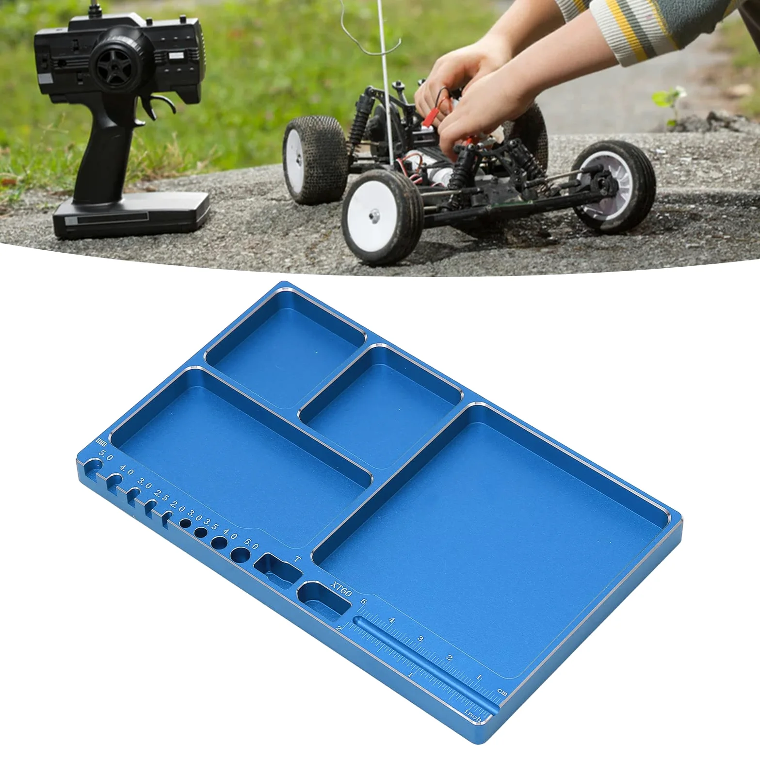Bandeja de Tornillos Magnéticos, Aleación de Aluminio, Adsorción Magnética, Bandeja de Piezas Magnéticas Ampliamente Utilizada con Almohadilla Magnética para Reparación RC (Azul)