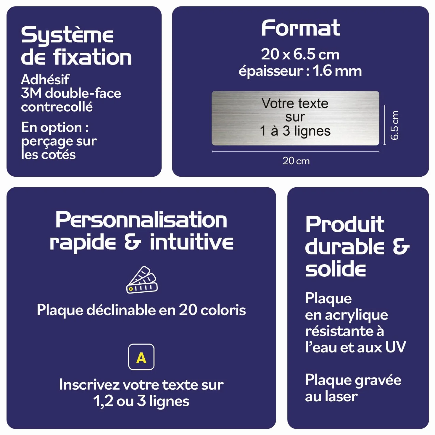 Mygoodprice - Placa grabada personalizada (1 a 3 líneas, 20 x 6,5 cm, autoadhesiva, aluminio cepillado, color plateado