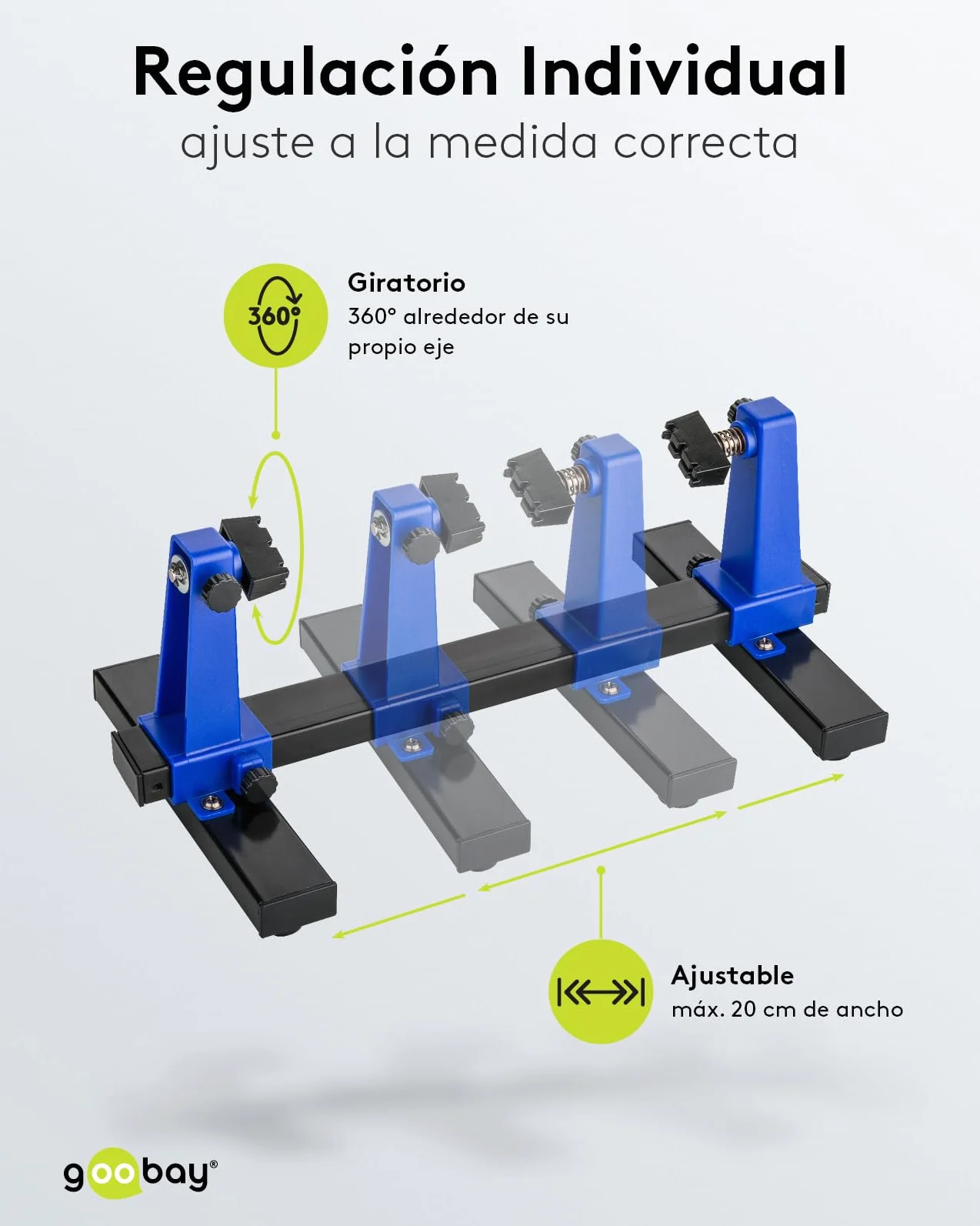goobay Soporte ajustable para PCB/Soporte para PCB/Robusto soporte para soldar Para fijar PCBs y piezas de trabajo durante la soldadura y el trabajo artesanal/Rotación de 360, 51220