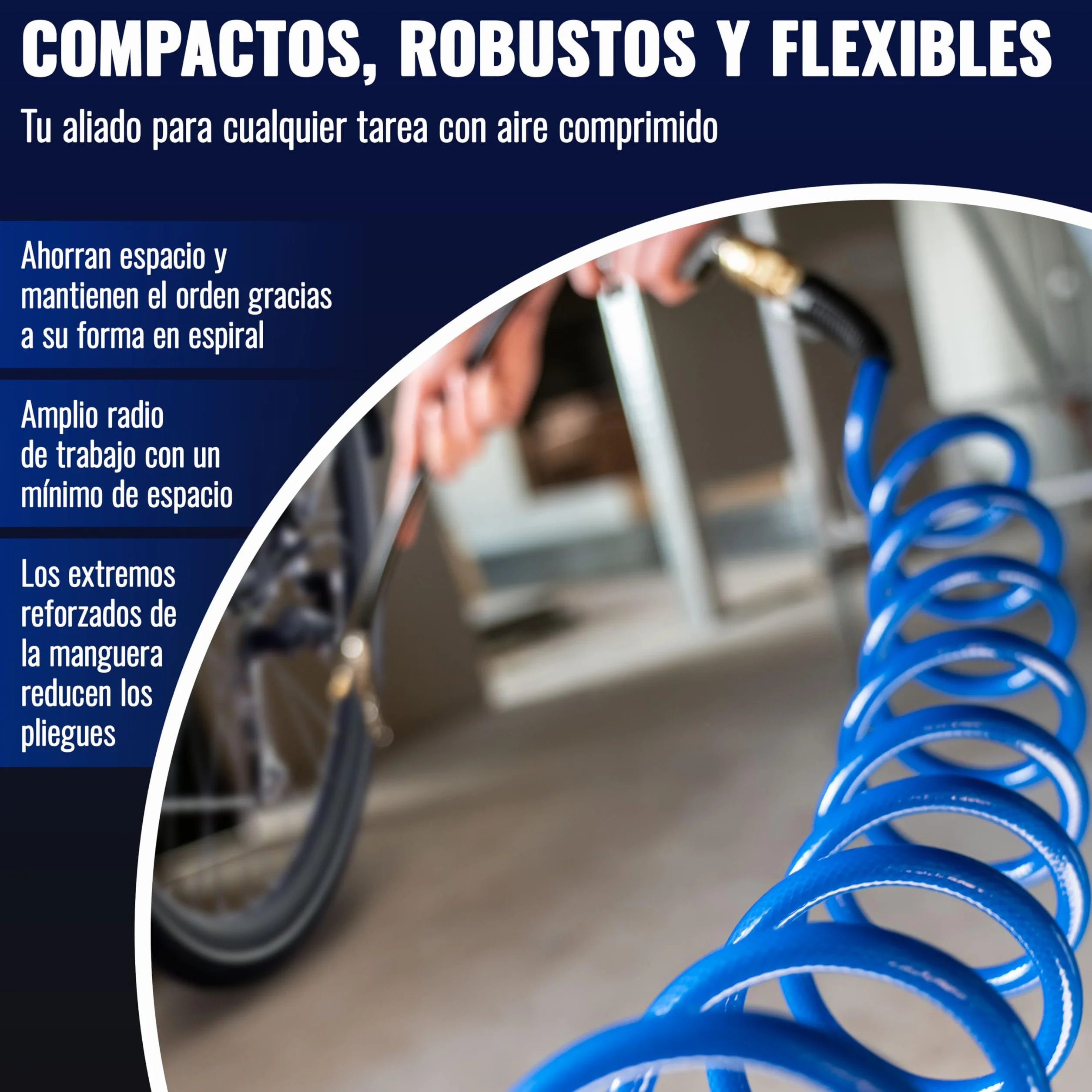 Poppstar Manguera en espiral de aire comprimido 5 m con Ø 8 mm x 12 mm, protección contra dobleces, racor giratorio G 1/4" rosca exterior