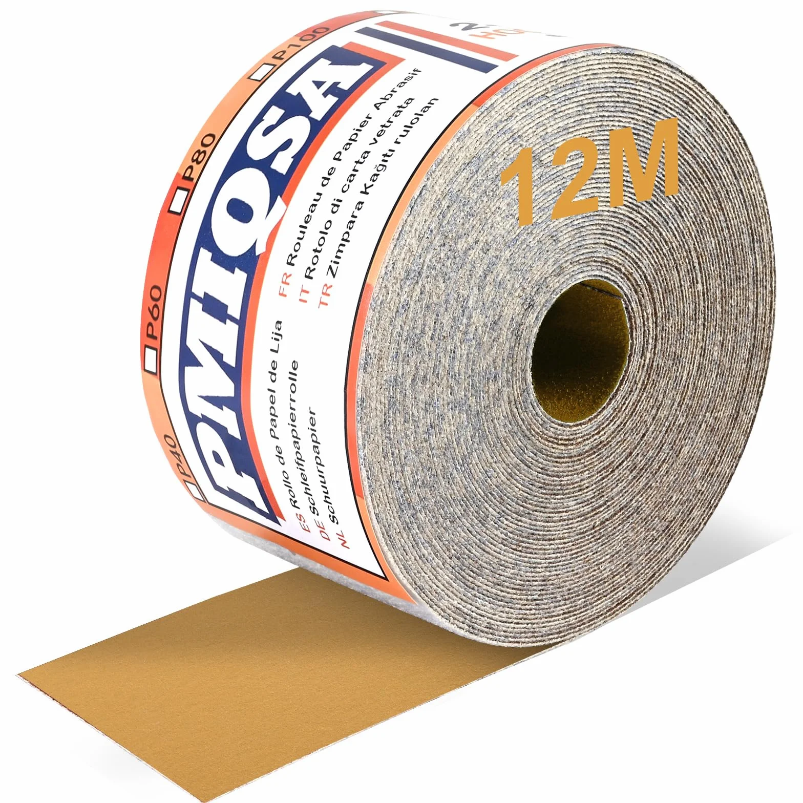 Rollo De Papel De Lija Con Gancho Y Bucle, 12m X 70mm, Grano 600, Papel De Lija De óXido De Aluminio, Adecuado Para AutomocióN, Lijado De Madera Y Metalurgia(Amarillo)