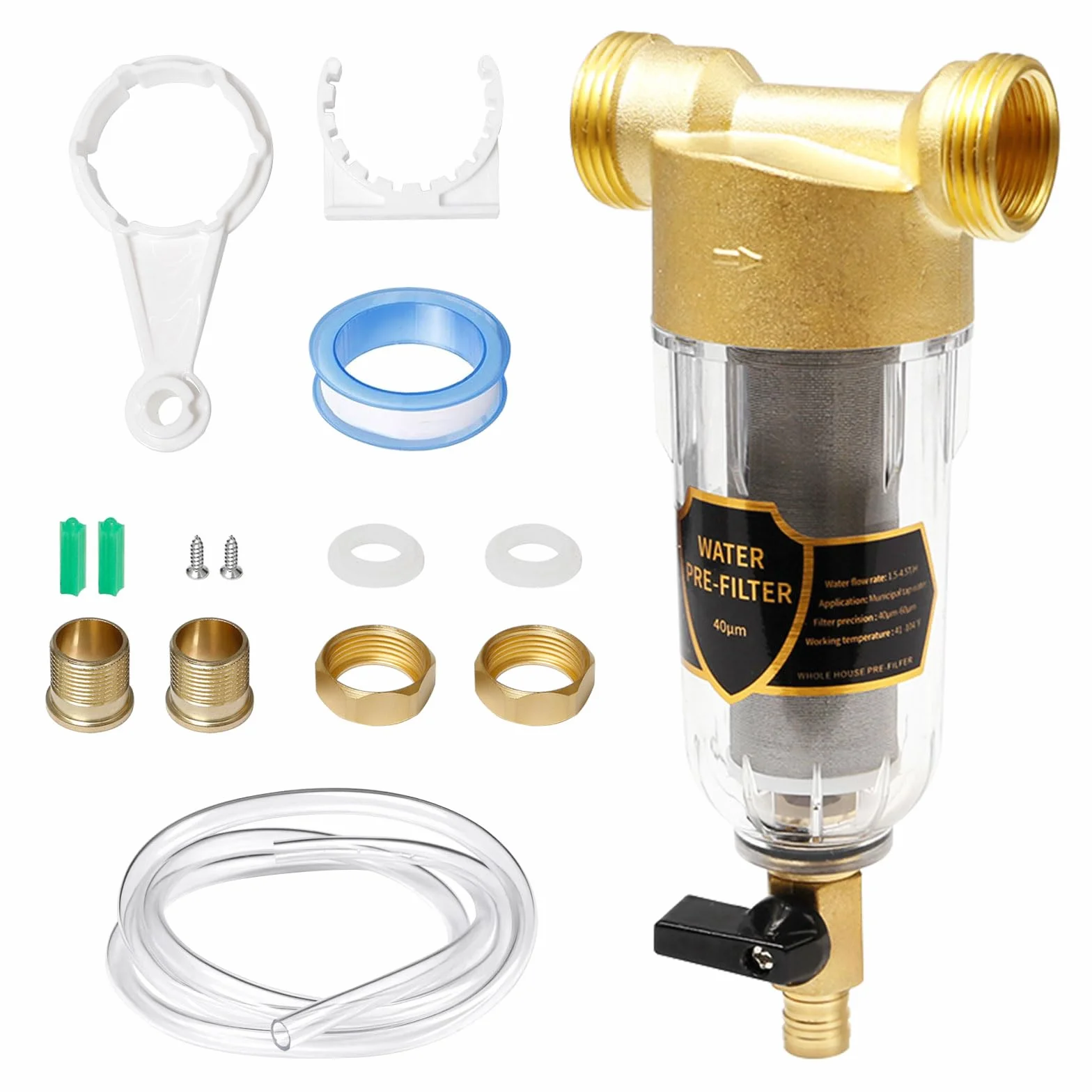 Filtro de Agua de Sedimentos Reutilizable Prefiltro Agua Sedimentos 3/4 Spin Down Filtro para Entrada de Agua General De Latón para Baño y Cocina