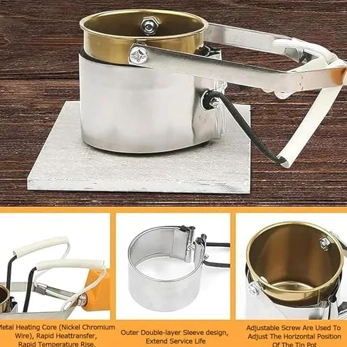 Crisol de plomo de mano, crisol eléctrico para plomo de 380 W, crisoles para fundir metal, ajuste de 200-450 ℃, fusión en 10 minutos, capacidad de 1100 g, crisol de plomo para moldes de peso de pesca