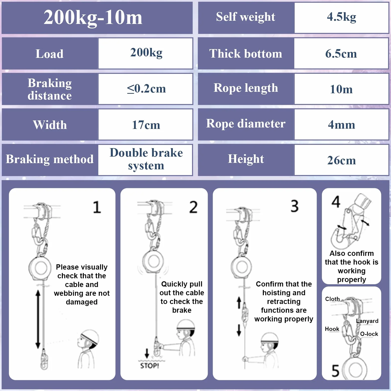 Arnes Linea de Vida Tejado 200kg 10m Dispositivo Anticaida Retractil Homologado Rojo 2 piezas