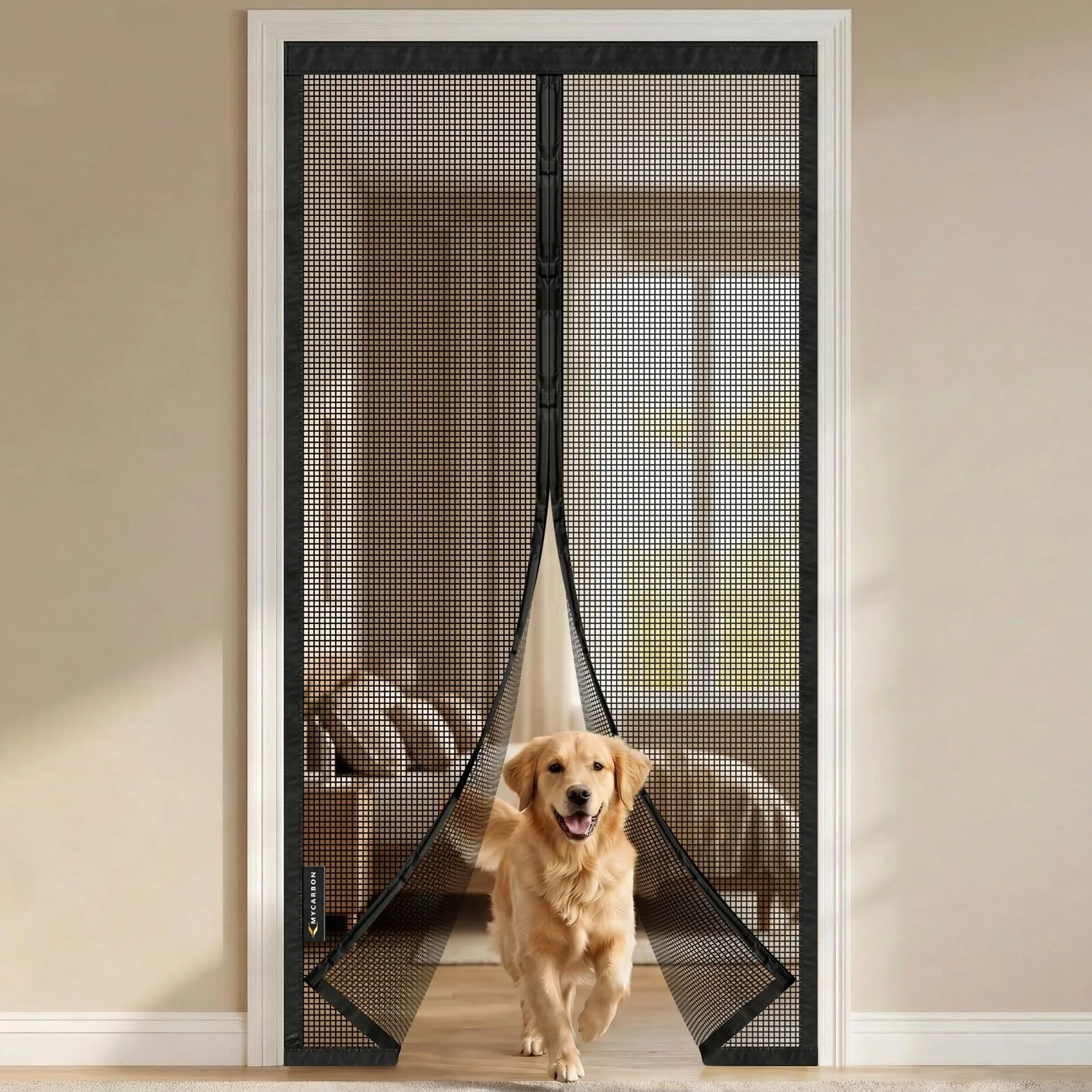 MYCARBON Mosquitera Puerta Magnetica de Fibra de Vidrio Material Ignífugo Mosquiteras para Puertas Resistente a Arañazos de Gatos, Anti UV, con Cinta Adhesiva, 120x220cm, Negra
