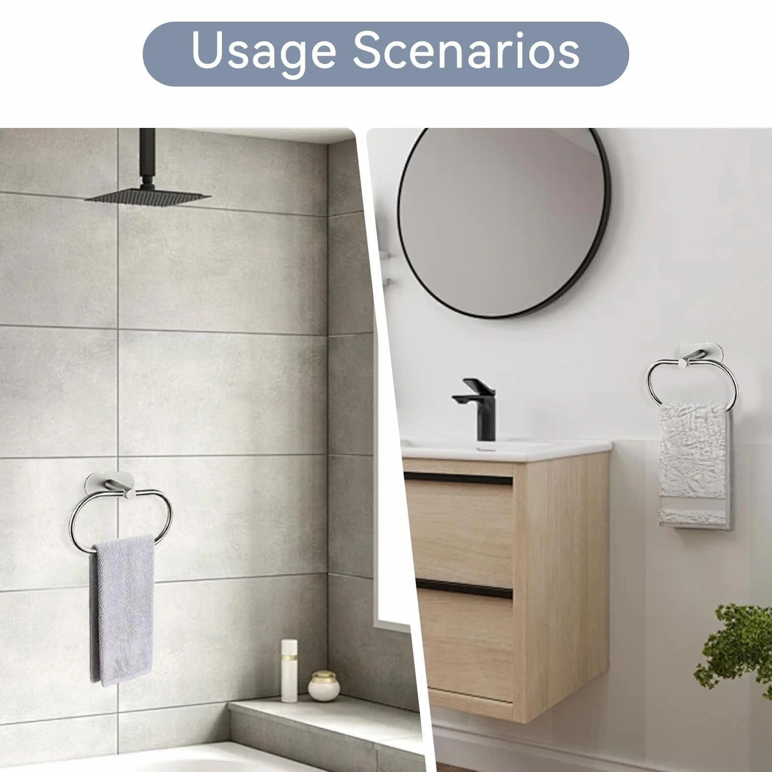 Cyrank Toallero Ovalado sin Taladrar, Colgador Toalla Baño Acero Inoxidable, Anillo Pared Pegar sin Perforación