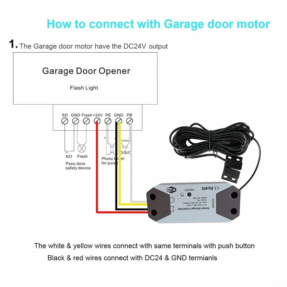 Abridor de garaje inteligente WiFi para TUYA 12-24V con sensor magnético para monitoreo remoto e integración de voz a través de Smartphone