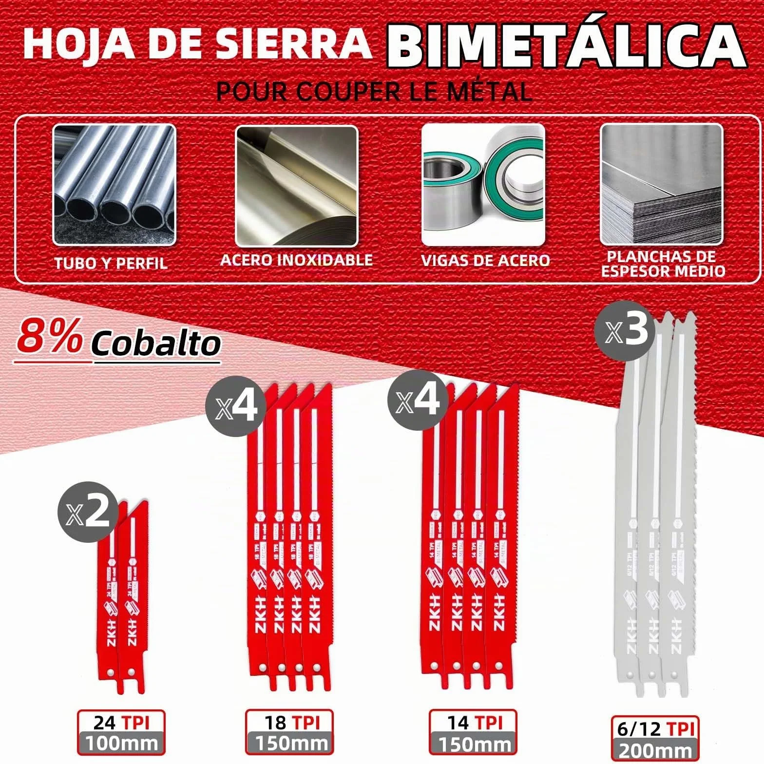 ZKH Juego Hojas Sierra Sable 35PCS, 13 BI-METAL 22 CRV, para Madera Metal Acero con Bolsa