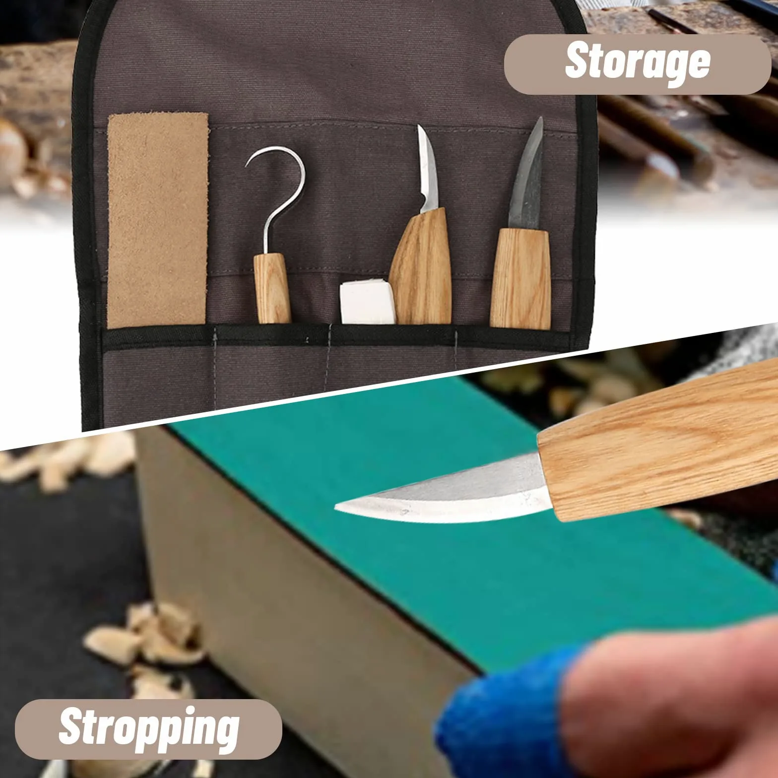 Herramientas de Talla, 5 Piezas Kit para Tallar Madera, Conjunto Con Cuchillo de Cuchara, Gubias para Principiantes y Profesionales