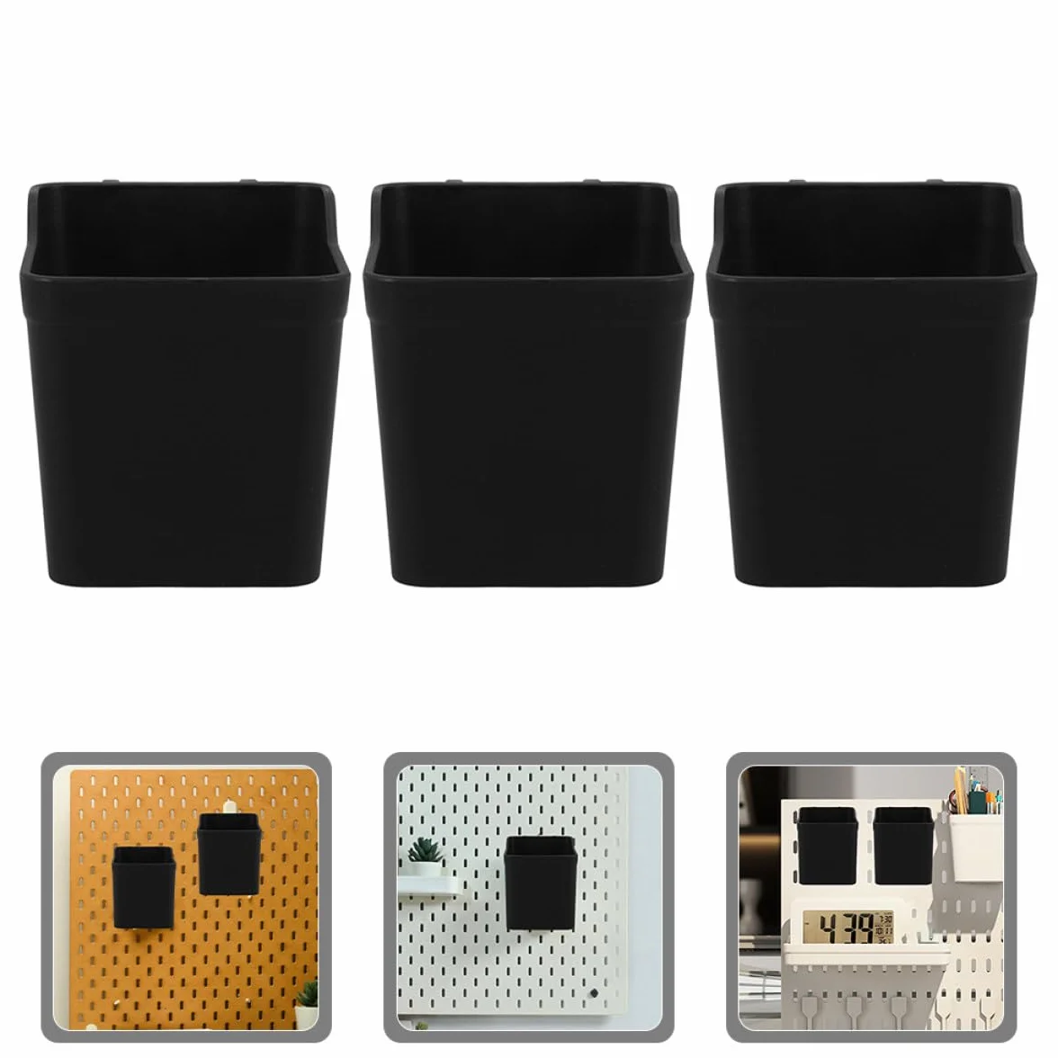 Healeved Juego de 8 Cajas de Almacenamiento para Tablero Perforado en Abs Negro Ganchos, Organizadores Versátiles para Garaje, Oficina y Taller