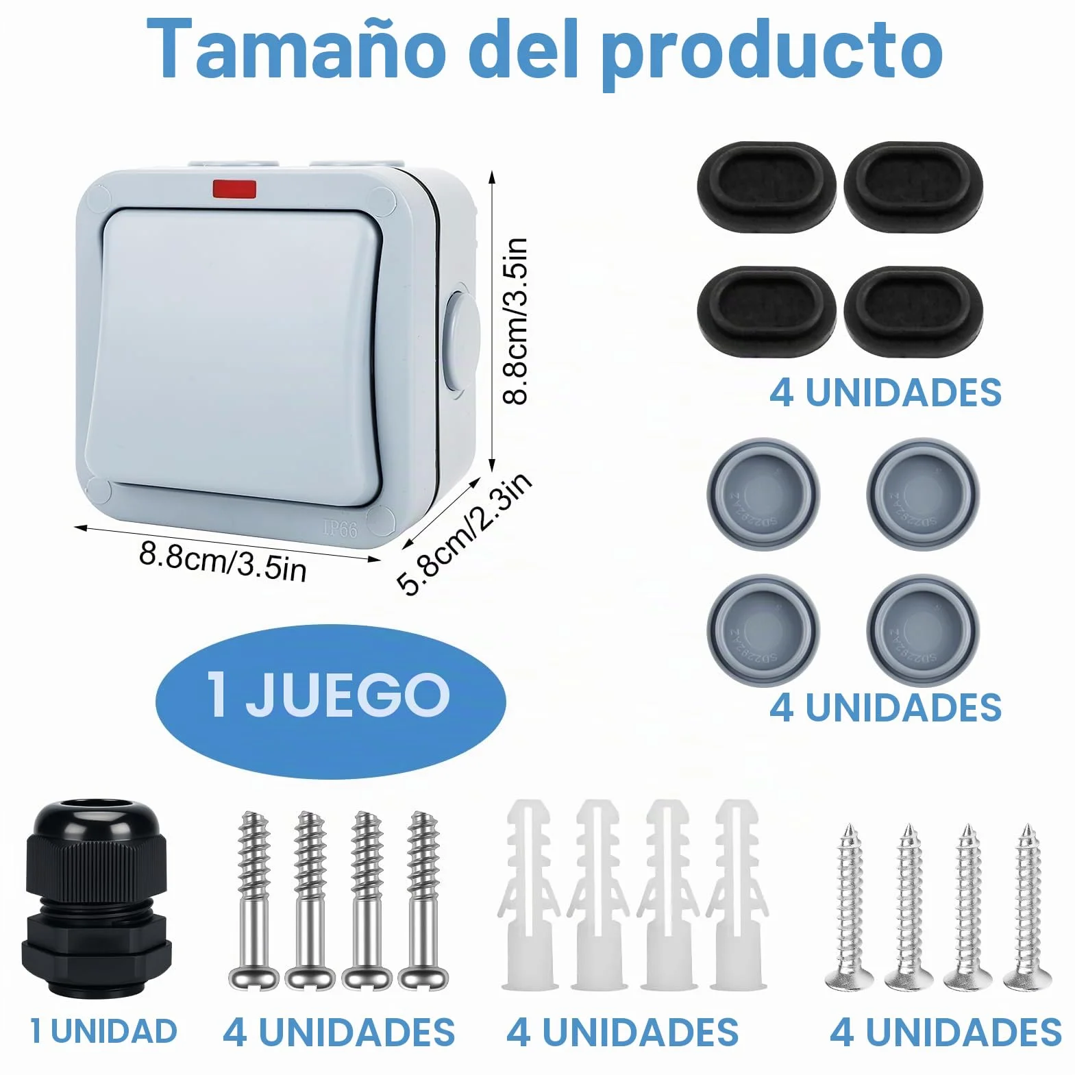 Interruptor de Pared Impermeable IP66 20A Universal Resistente a la Intemperie con Cubierta Antipolvo para Exteriores Jardín Taller