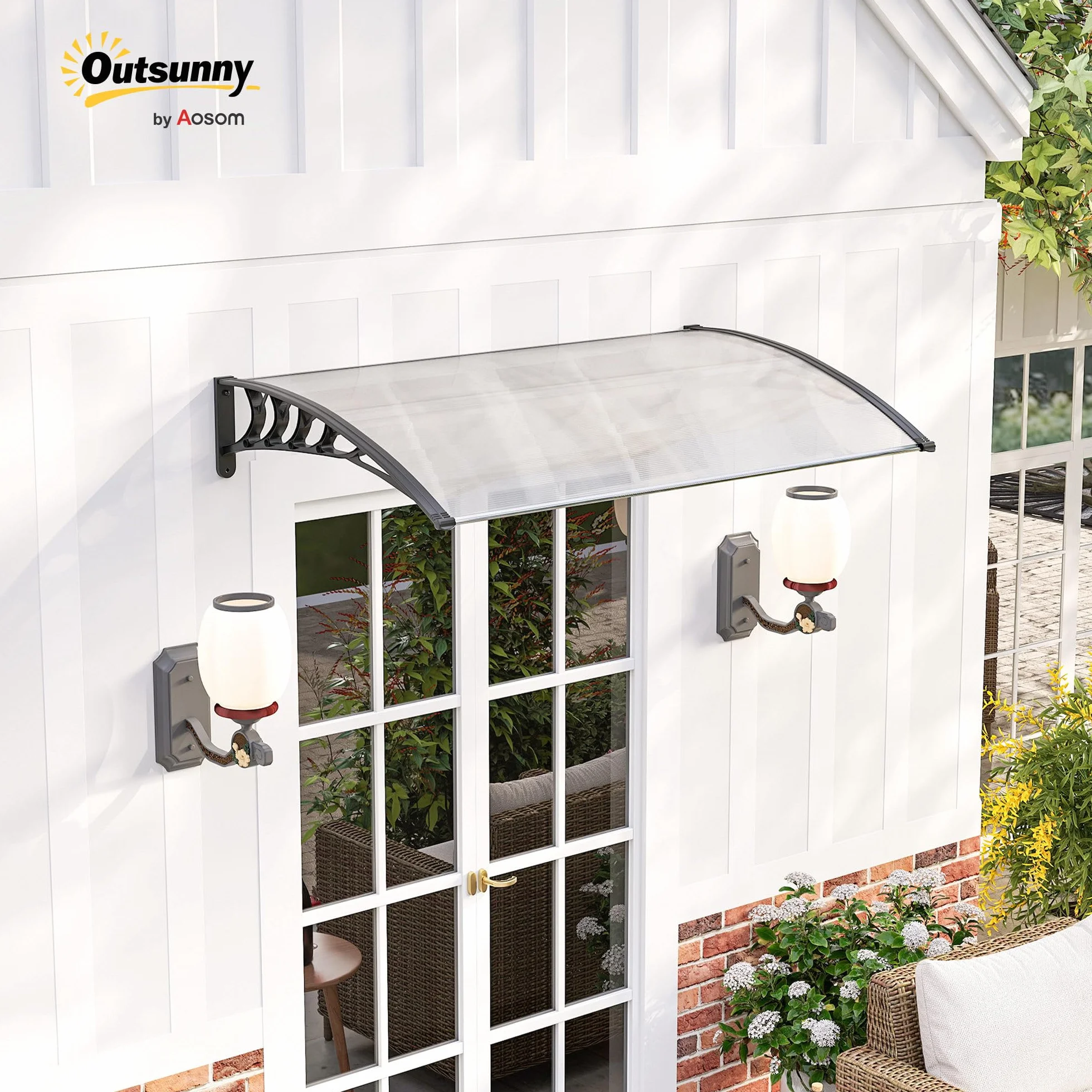 Outsunny Marquesinas Exterior 150x90 cm Tejadillo Protección Sol Lluvia Policarbonato Aluminio Blanco