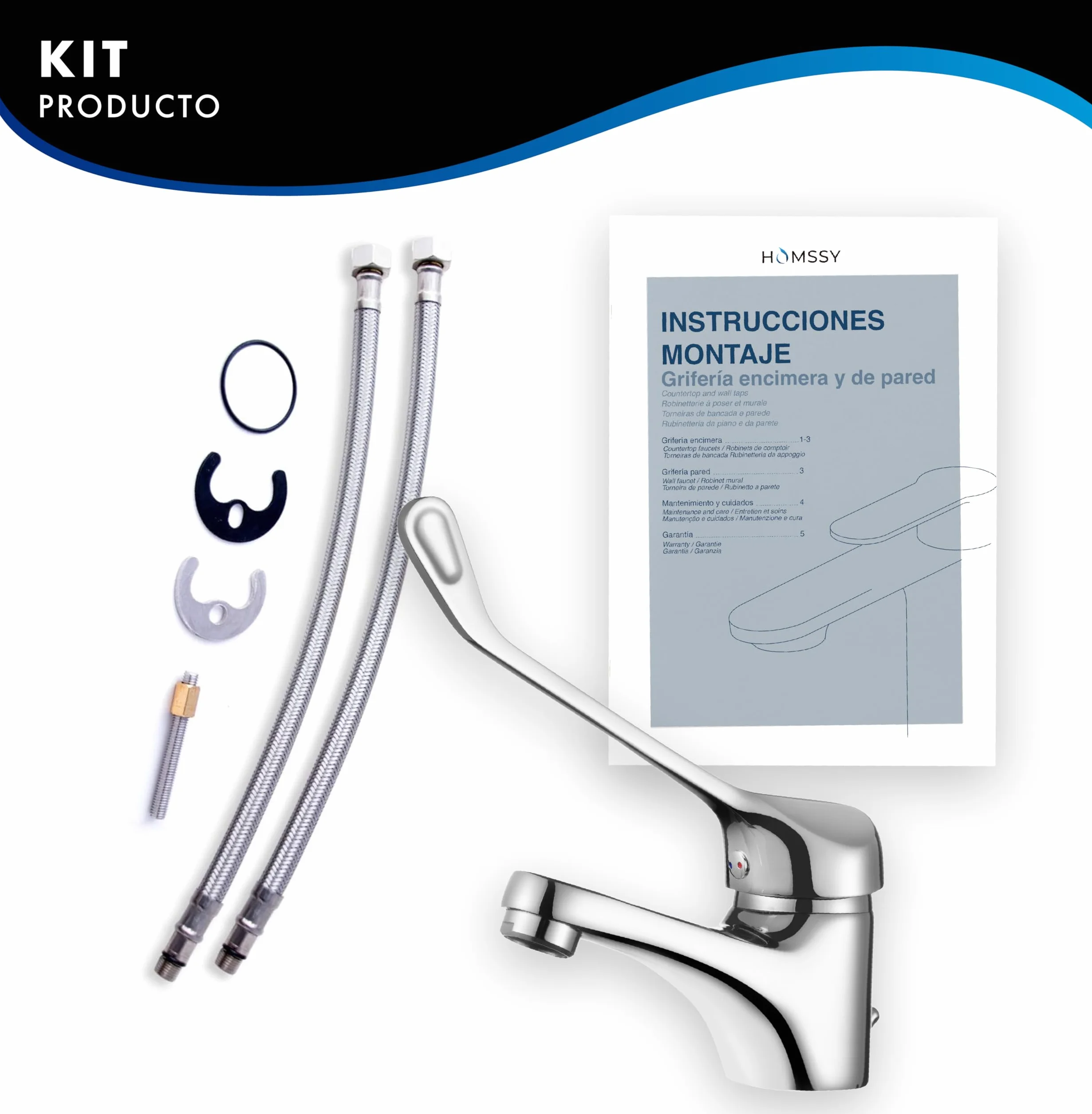 Grifo Gerontológico para Lavabo, Mezclador Monomando de Baño, Grifo Medical con Maneta Higiénica de Codo, Diseño Ergonómico, Acabado Cromado Plata