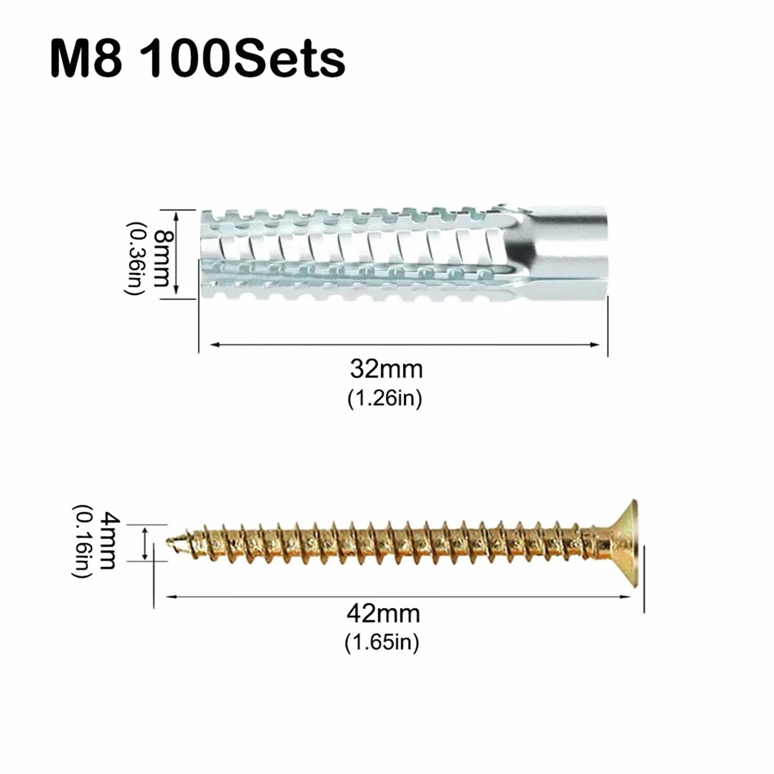 Anclaje Pared Expansión autorroscante de metal | Clavos de tubo Tornillos de pared dentados Sujeciones Perno Concreto(M8 100Sets)