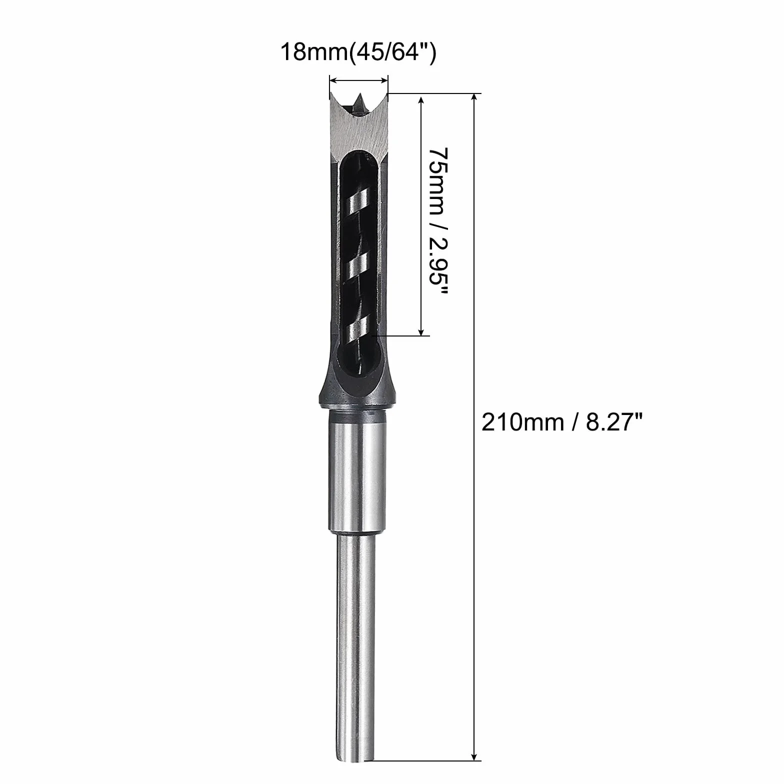 sourcing map Broca de agujero cuadrado de 18 mm (45/64 pulgadas) de acero de alto carbono para máquina de espiga de mortaja de carpintería de carpintería