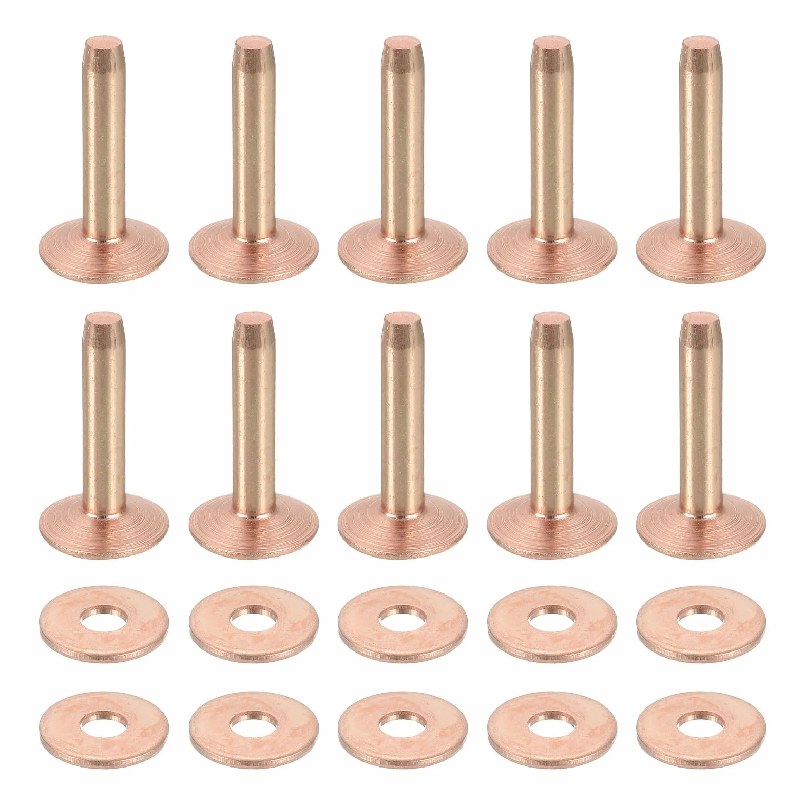 QUARKZMAN 50 Juegos De Remaches Y Arandelas De Cobre, 12x4x19mm Remaches De Cobre Sólidos Para Suministros De Manualidades De Cuero DIY, Tono Cobre