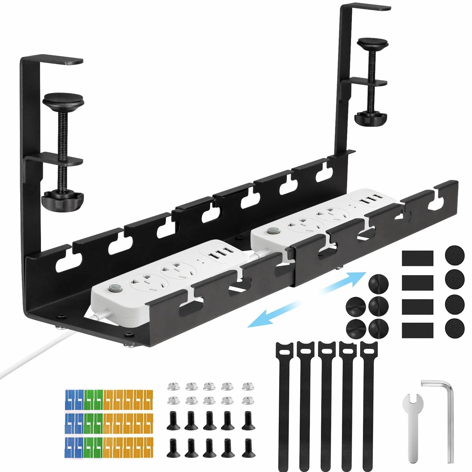 Bandeja Cables Escritorio, Bandeja de Cables Debajo de la Mesa Retráctil 11.2 '- 21.8', para Mantener los Cables Limpios y sin Perforación, Manejo de Alambre Sólido