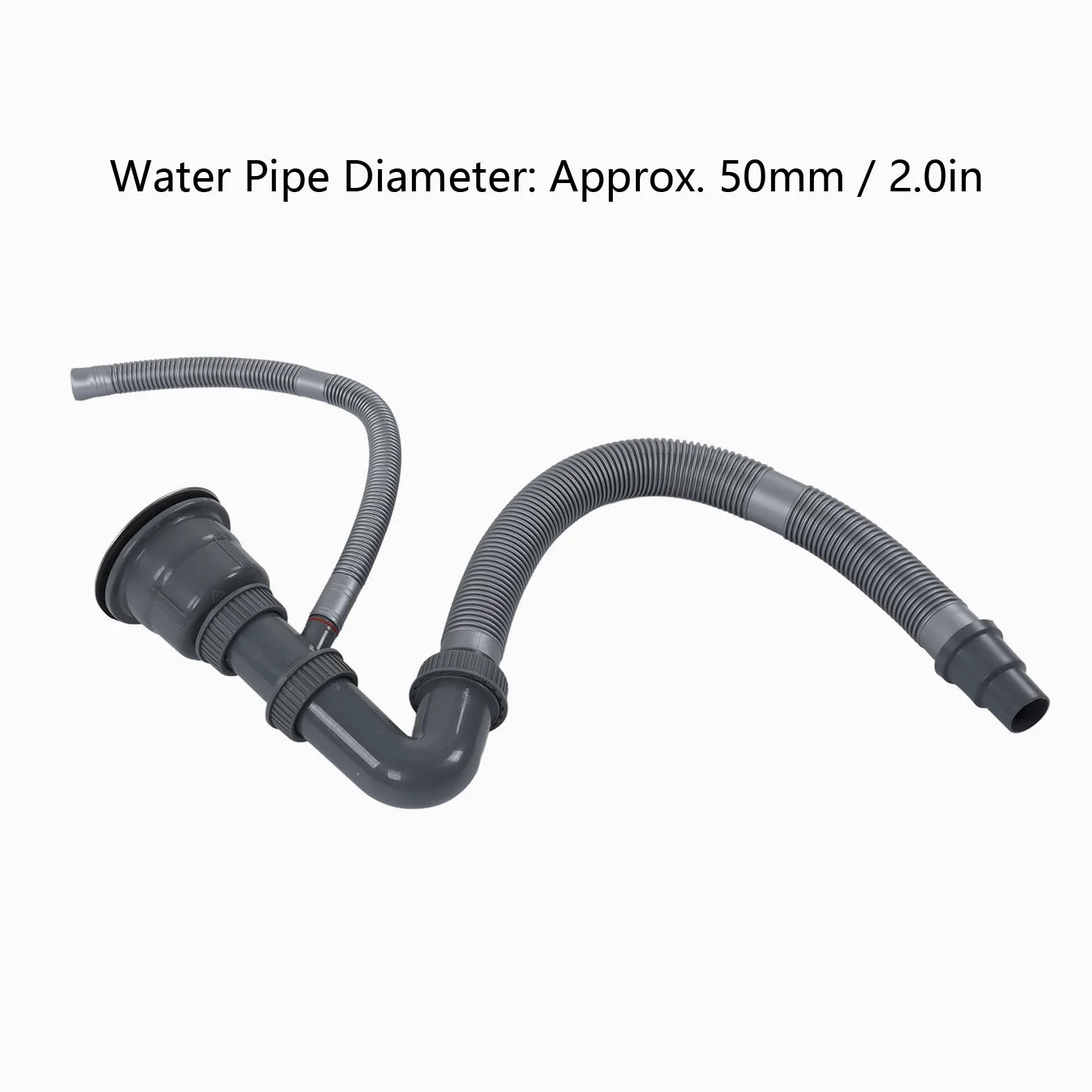 Kit de Tubería de Drenaje para Fregadero de Cocina, Colador Individual, PVC y PP, Acero Inoxidable, 50 mm, Instalación Fácil