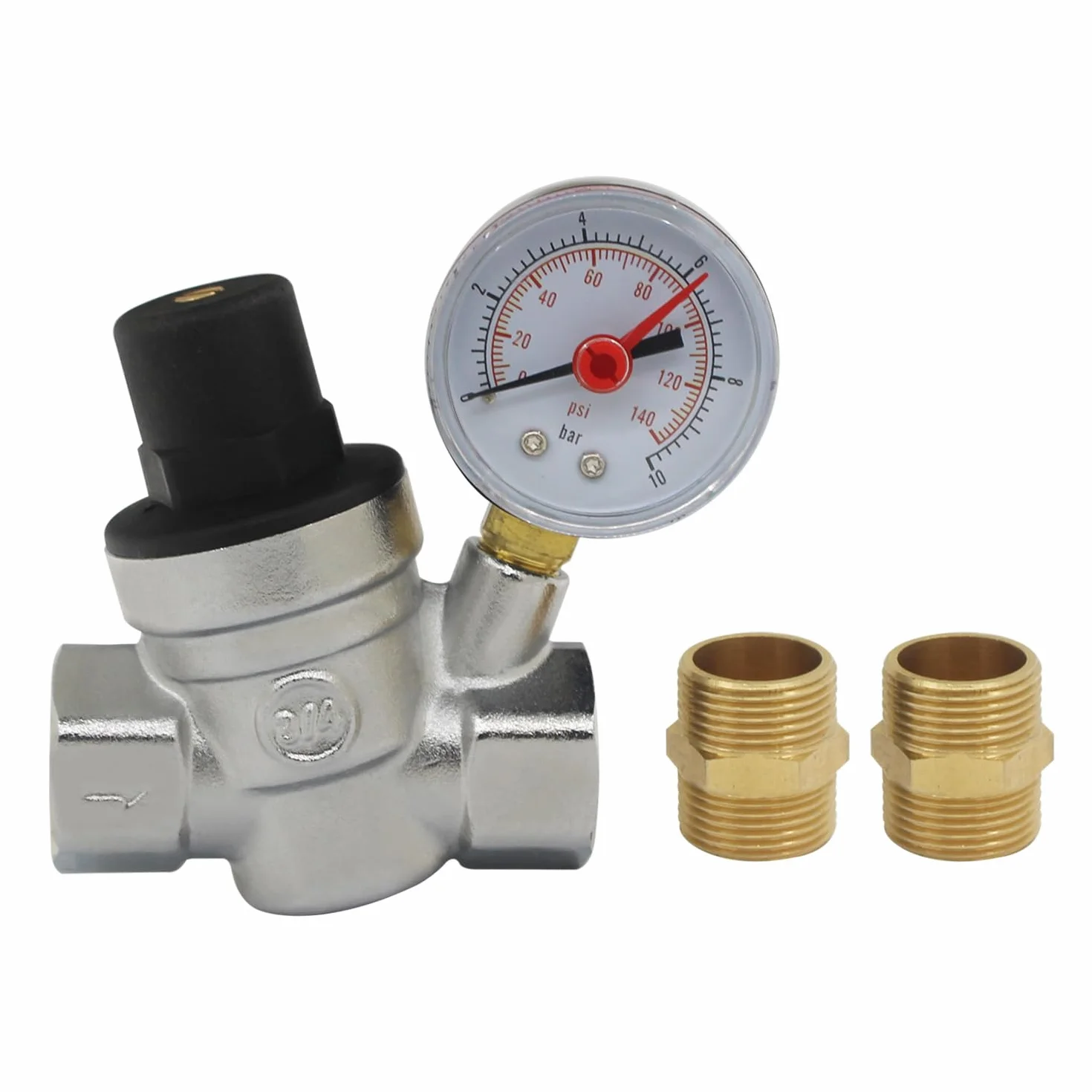 DN15 DN20 válvula presión reductora cromado regulador presion agua con manómetro indicador presion agua 1/2 3/4 pulgada (DN15 Con conector)