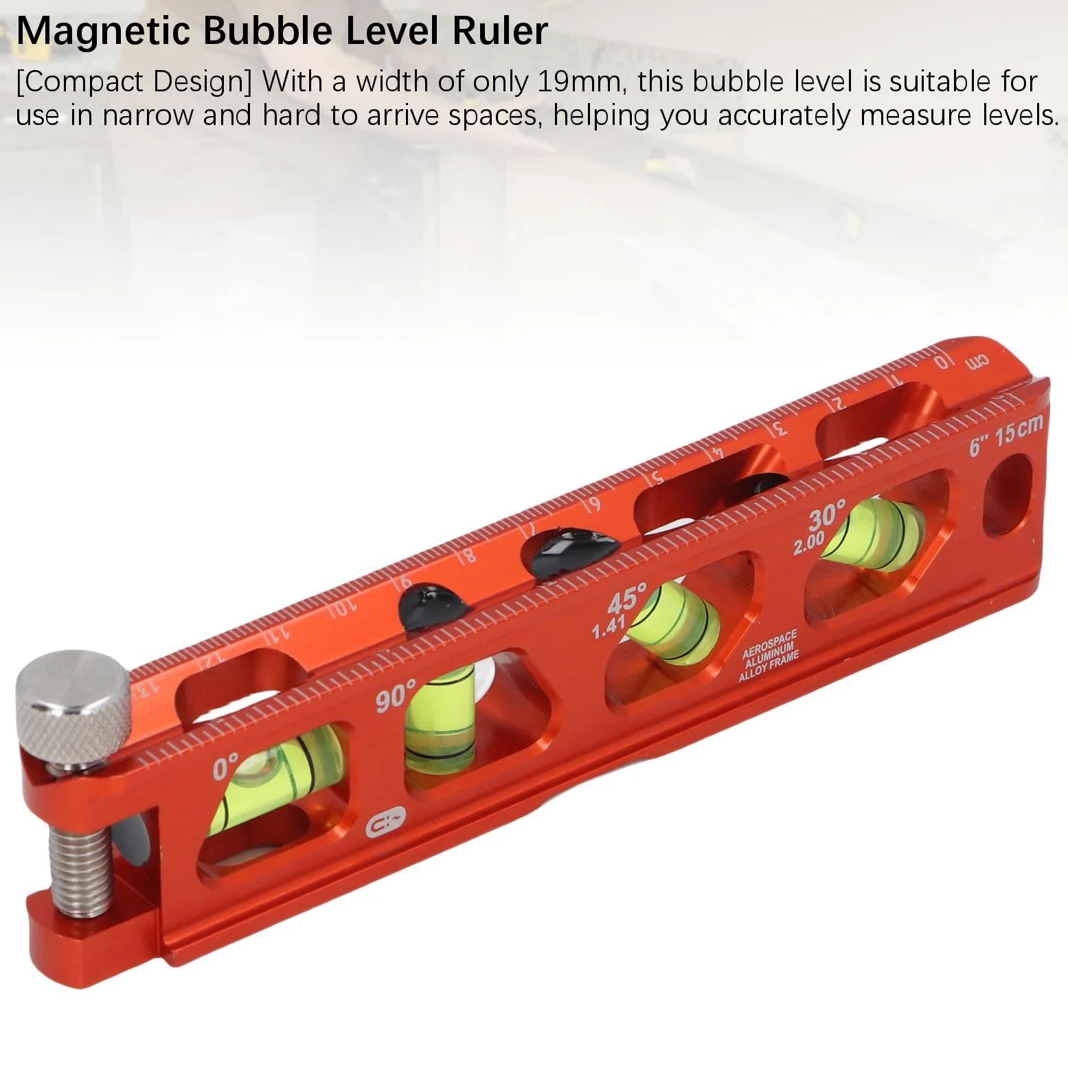 Wakects Regla de Nivel de Burbuja, Nivel Magnético de Aluminio Fundido con 4 Burbujas Transparentes, Regla de 6 Pulgadas para Mediciones Precisas en Espacios Reducidos