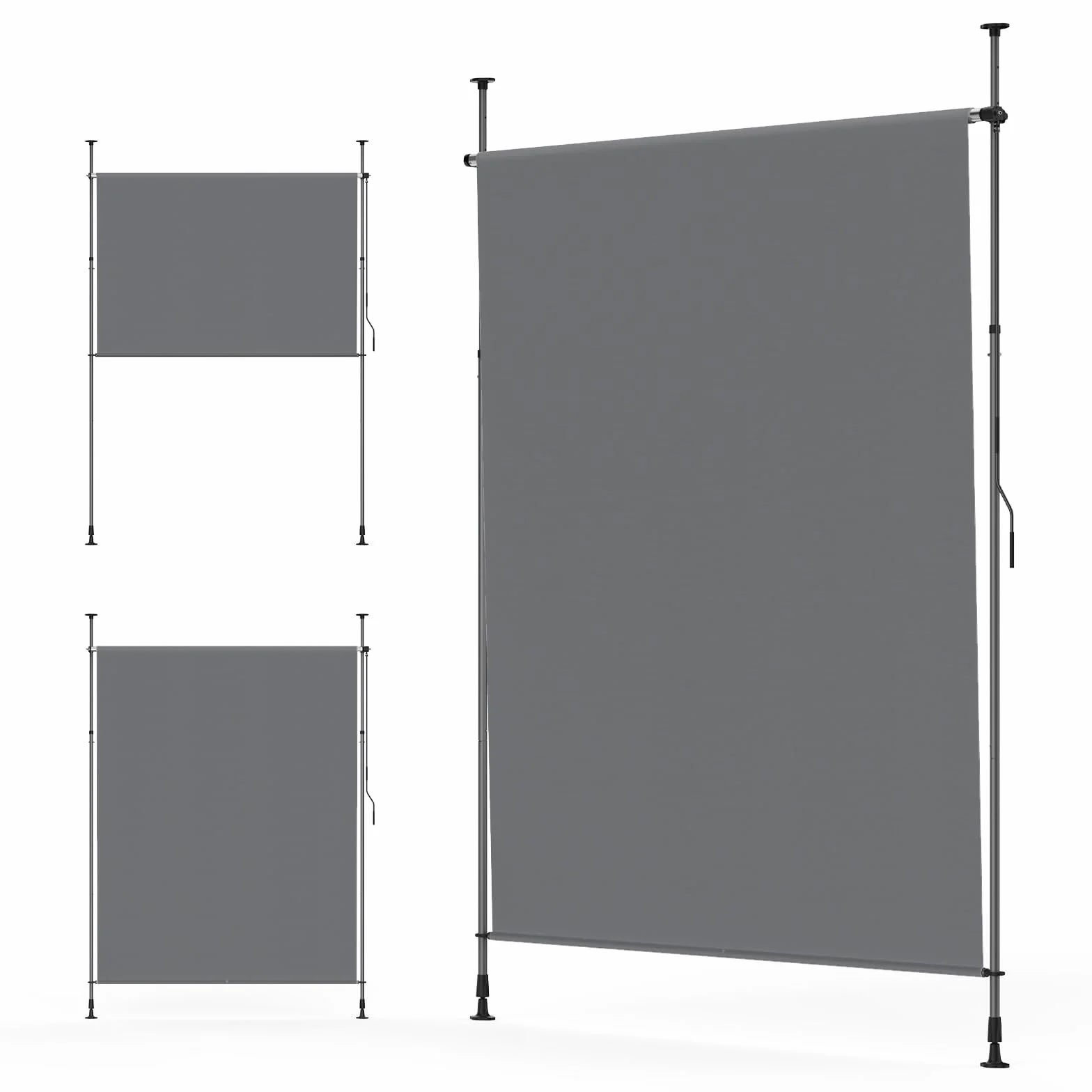 YEAUPE Pro Toldo Vertical Exterior, 100 x 300 cm, Gris Oscuro, sin Agujeros, toldo con Pinza, con manivela, Adecuado para balcón, terraza, Exterior y jardín, protección Visual Resistente a la