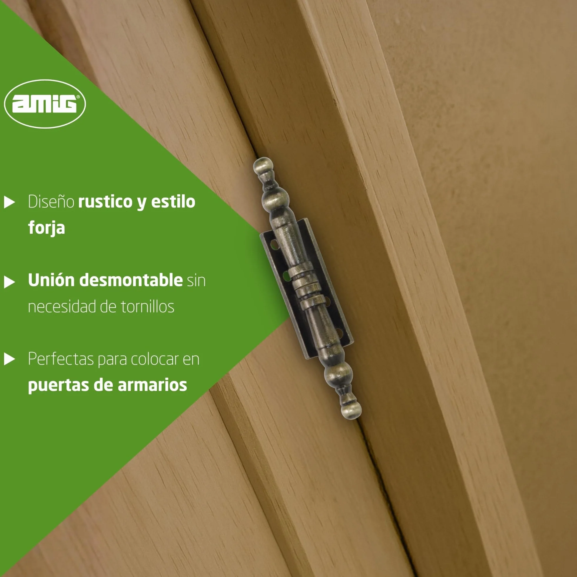 Amig Bisagra Desmontable Decorativa Zamak 100 x 10 mm Cuero para Puertas Abatibles Armarios