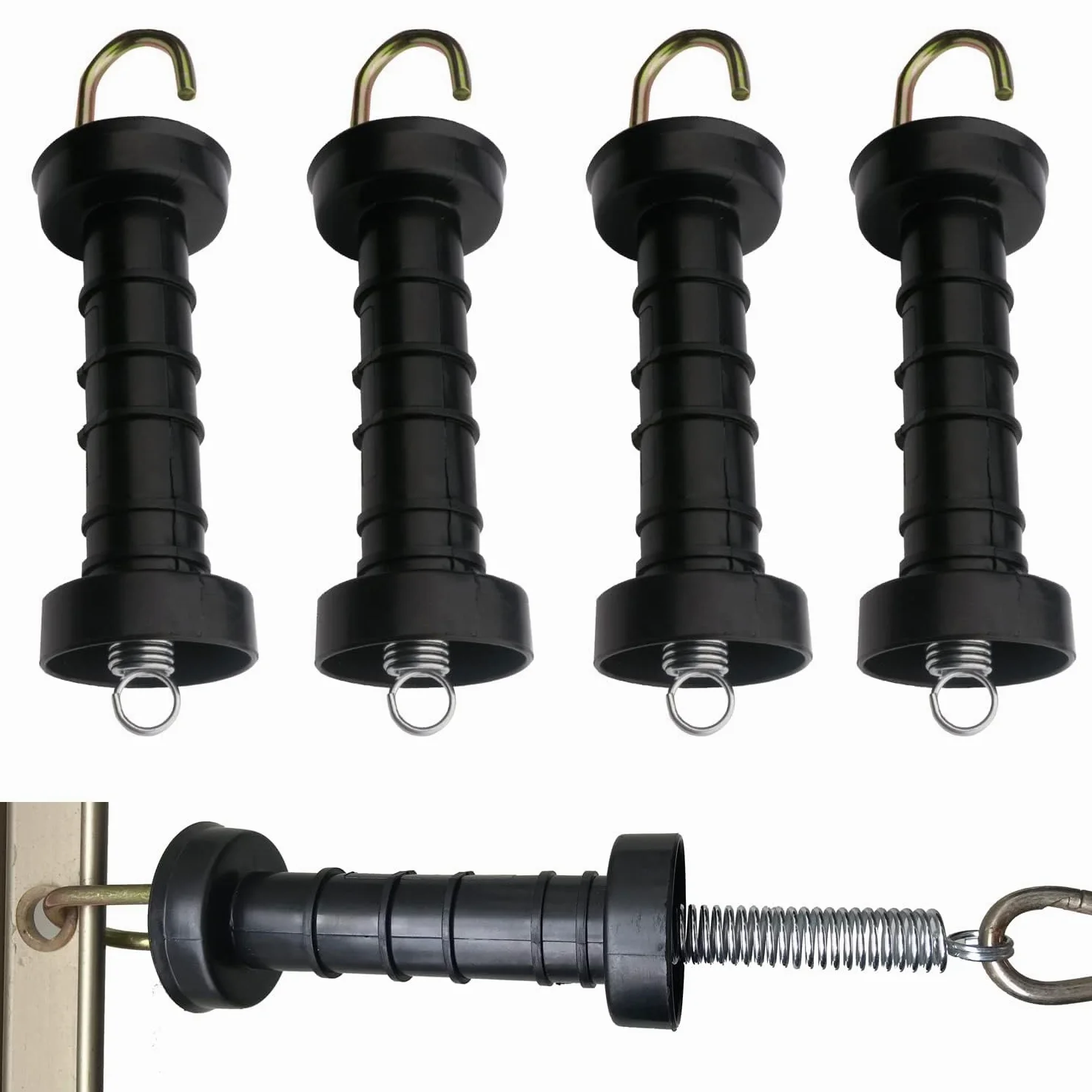 5 Pcs Manija de Puerta de Resorte de Valla Eléctrica, Manijas de Puerta de Valla Eléctrica de Plástico con Aislamiento de Resorte, Accesorios de Granja (Negro)