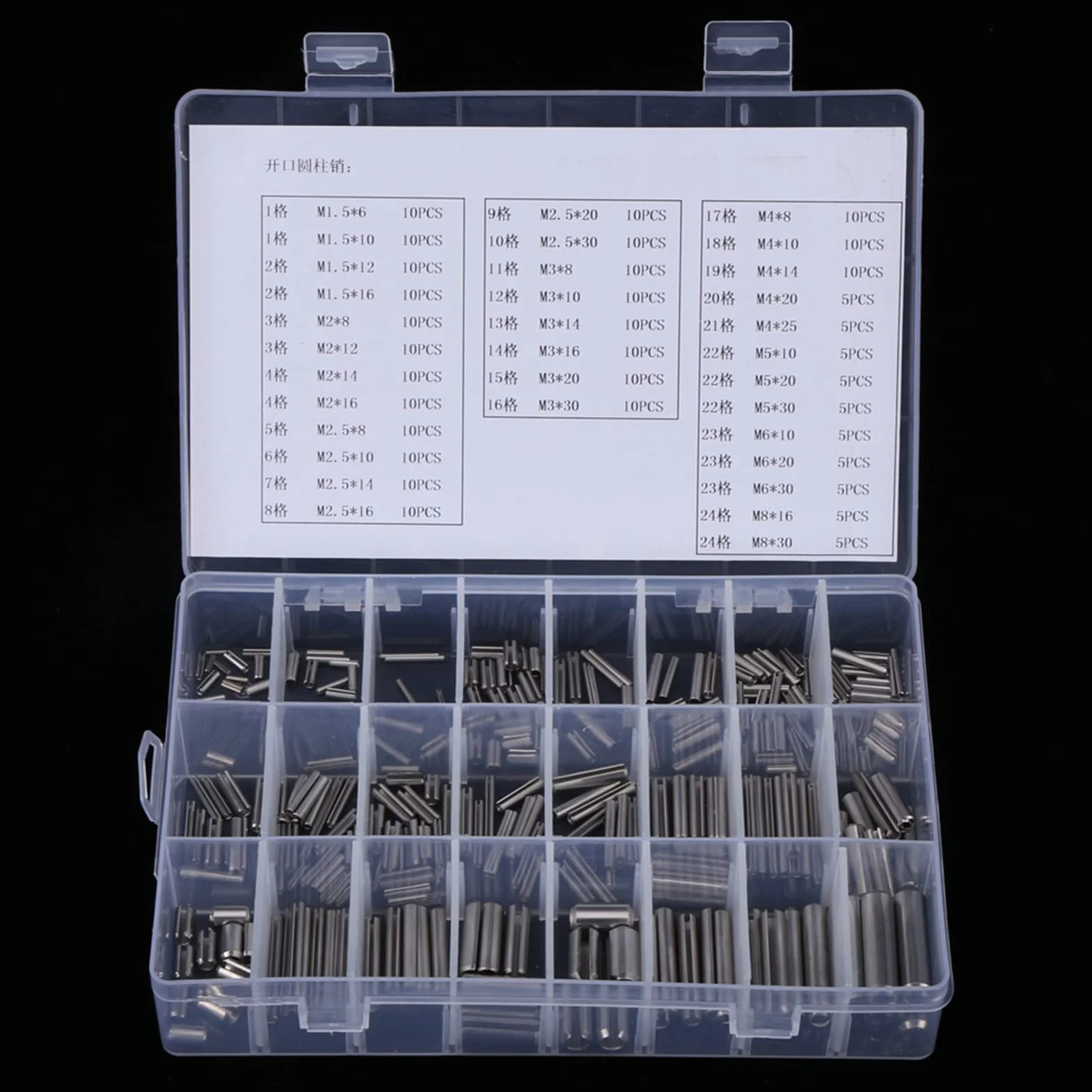 280Pcs Pasadores de Resorte Ranurados, Juego de Pasadores de Cilindro Elástico 304 Inoxidable Acero M1.5 M2 M2.5 M3 M4 M5 M6 M8