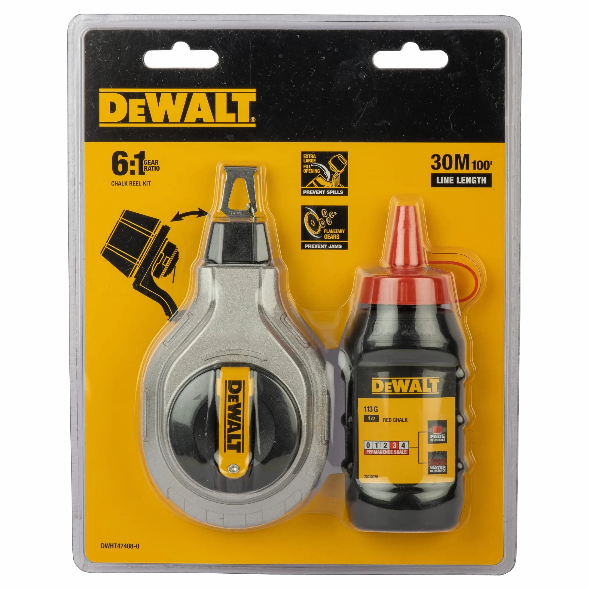 DEWALT DWHT47408-0 6 to 1 Chalk Reel with Red Chalk