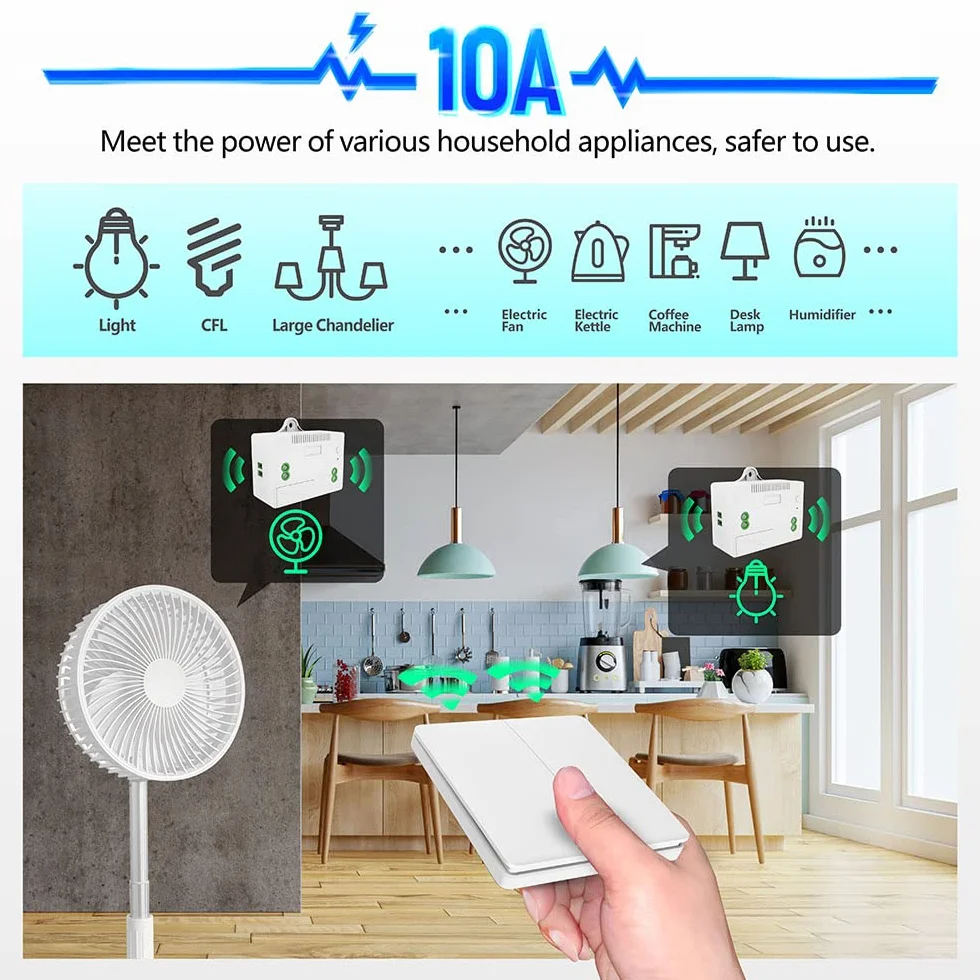 DieseRC Interruptor de Luz Cinético Inalámbrico RF de Panel de Pared con Controlador Receptor de Relé de 10 A