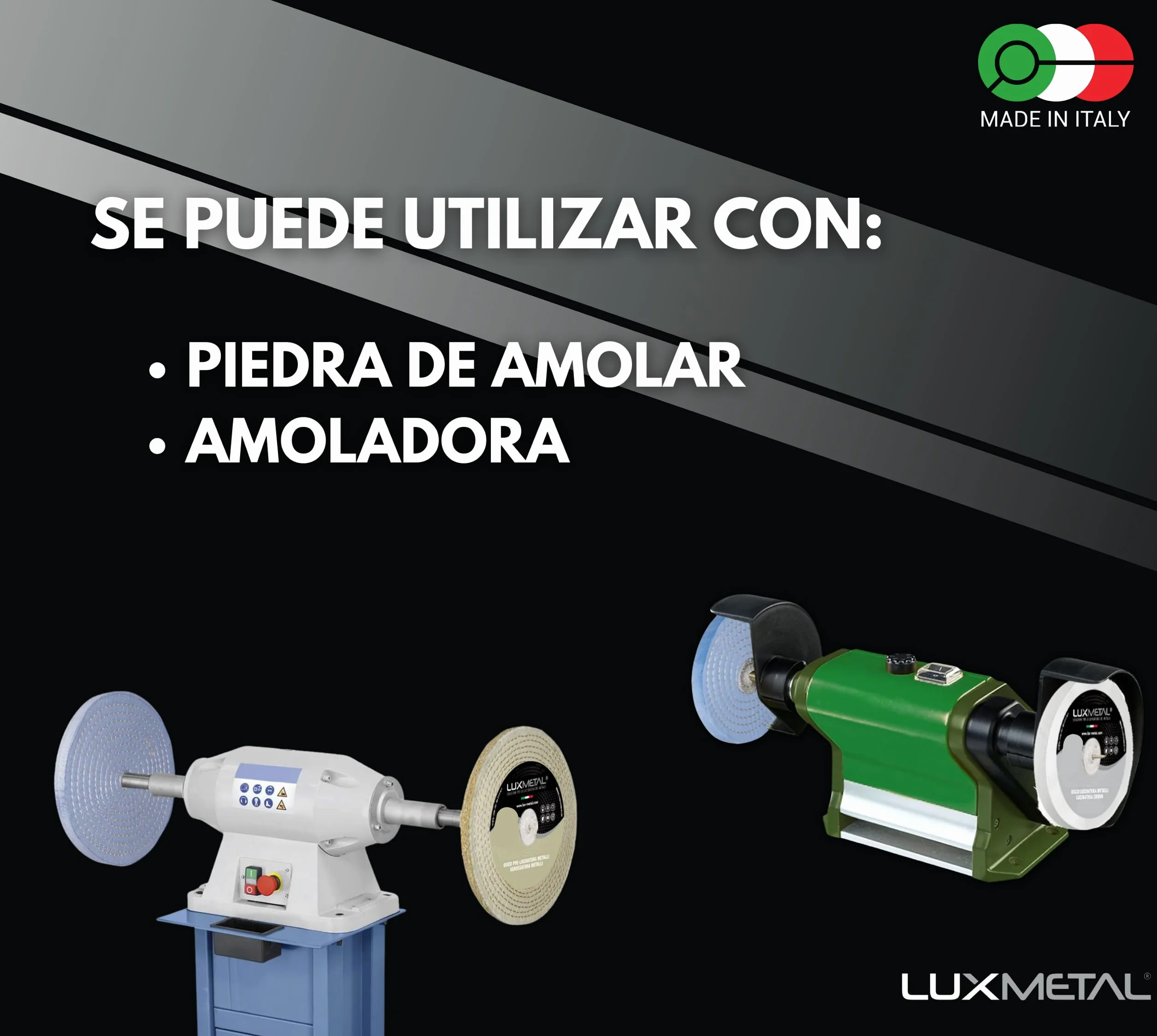 Lux Metal - Kit 3 discos de pulido de 200 mm A-B-C en algodón Set para pulido espejo Aluminio Acero inoxidable Discos de pulido de metales para rueda de amoladora Latón Cobre Madera Mármol Plexiglás