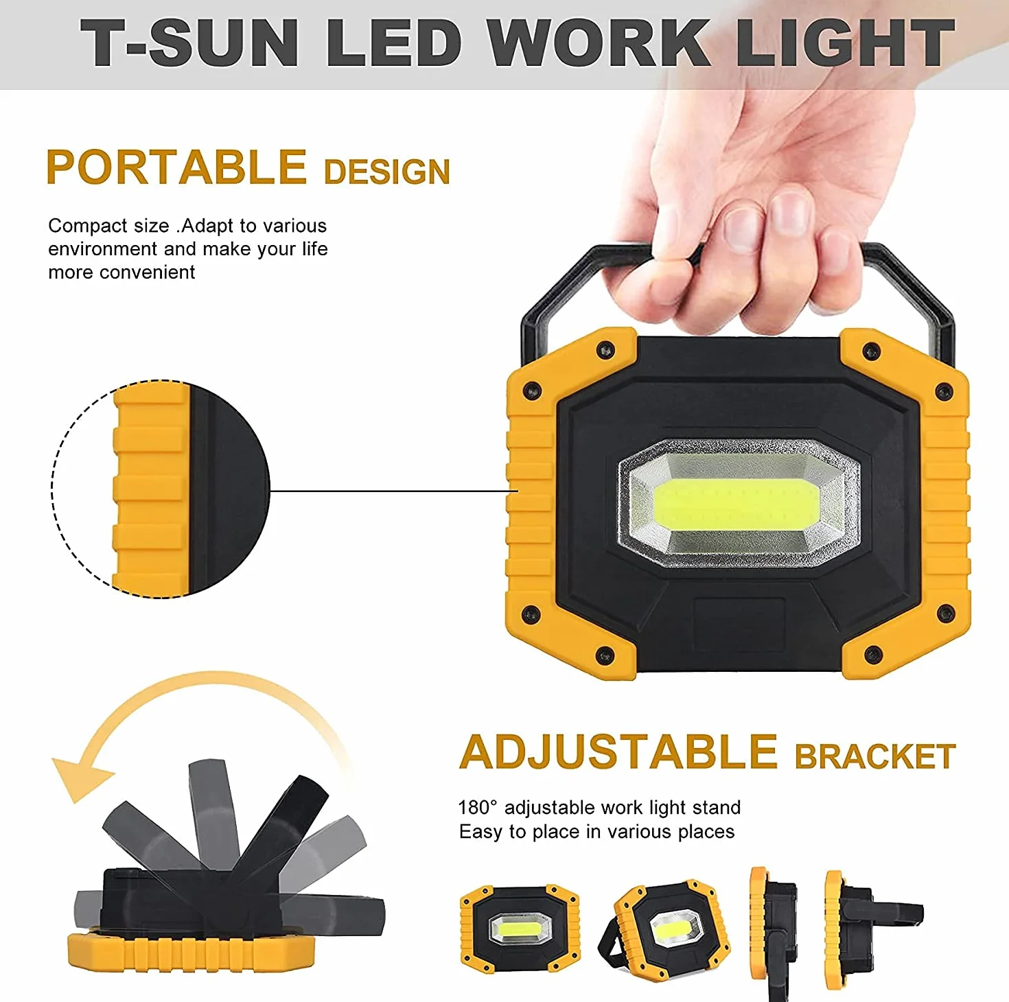 Foco LED Recargable T-SUN 2 Packs Luz LED Trabajo Portátil 30W 2000LM Foco Led Bateria 3 Modos Foco de Trabajo LED USB para Camping, Taller, Pesca, Emergencia