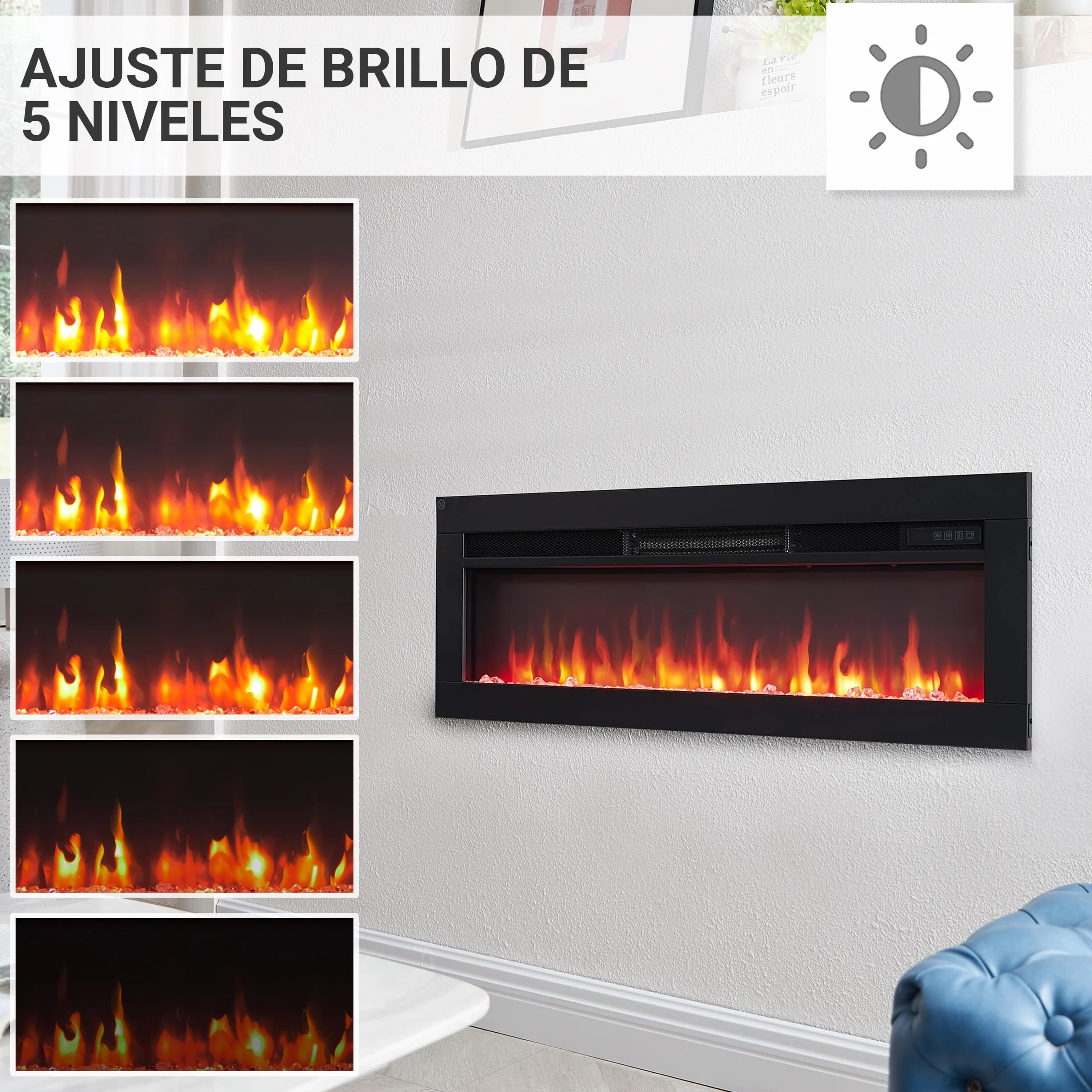 BALDERIA Agnes 36 - Chimenea eléctrica Decorativa de Pared con Efecto Llama LED