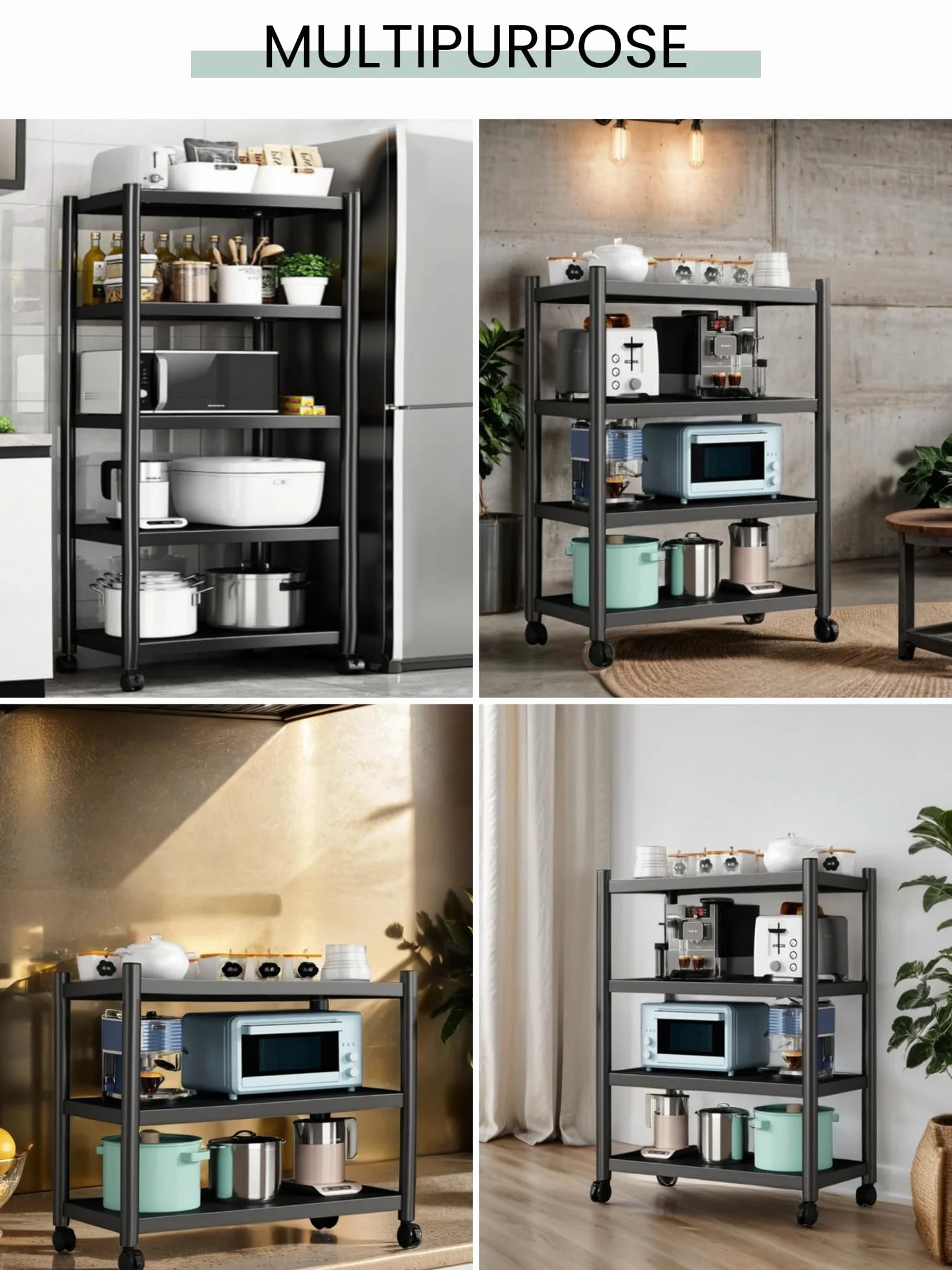 MAGIC SELECT Estantería para Almacenaje,Estante con Ruedas, Estantería de Pie,Repisa Metálica Multiusos, Mueble para Cocina, Baño, Habitación, Garaje, Salón con 4 Baldas de Almacenamiento.