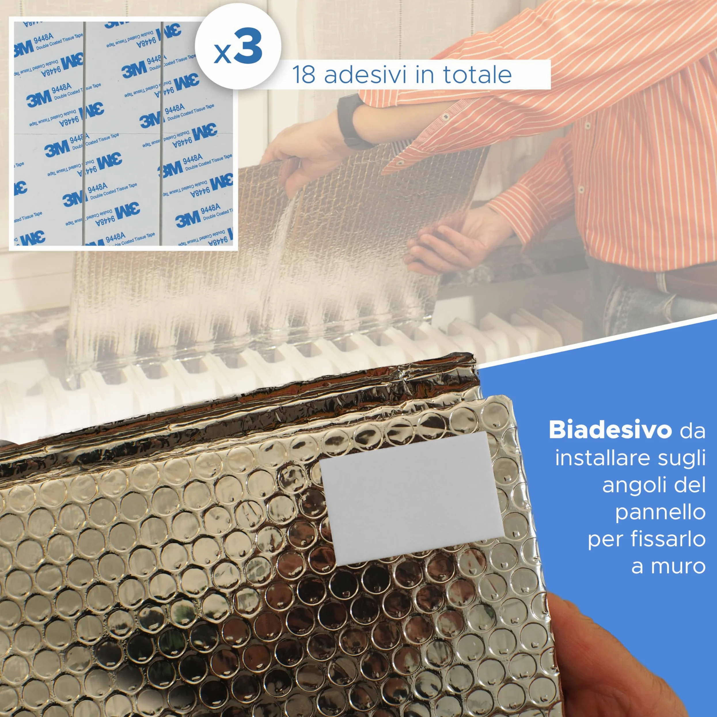 Paneles reflectantes para radiadores que reducen la pérdida de calor en casa, 3 hojas de 120 x 60 cm y 18 adhesivos 3M para montaje en pared