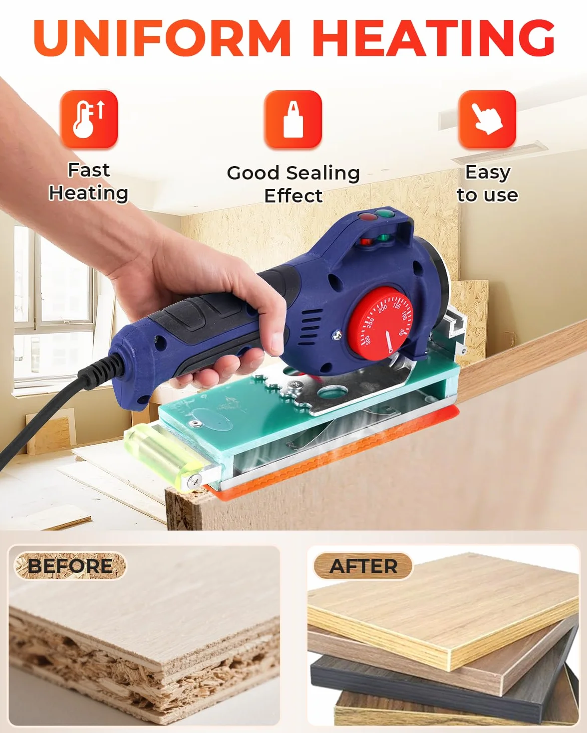 YUCHENGTECH Encoladora de Cantos Manual Portátil 50-300℃ Temperatura Ajustable para 0-60 mm Cinta Tapacantos Adhesiva Termofusible