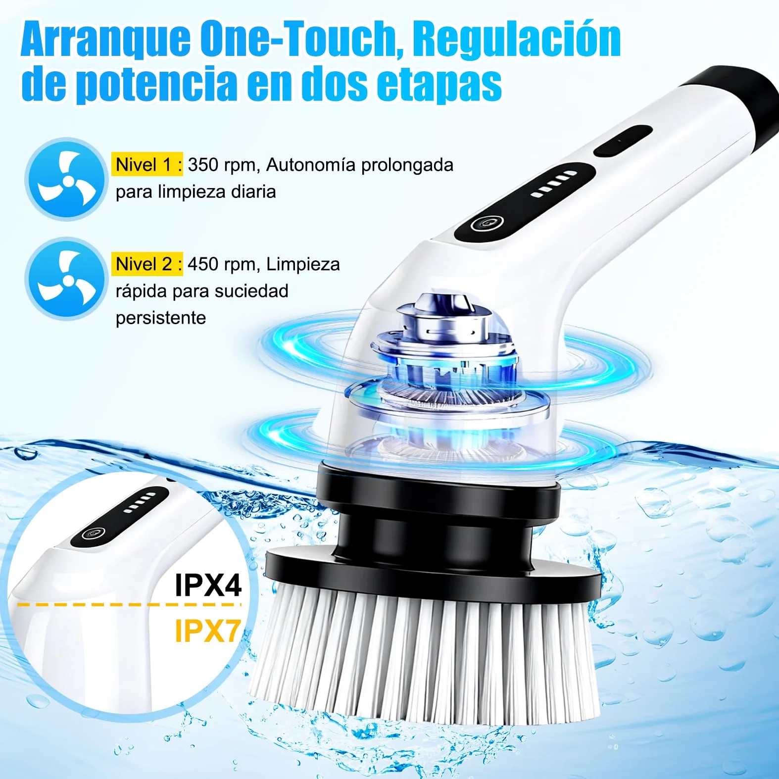 PATEMZON Cepillo Electrico Limpieza Hogar, Cepillo Limpieza Electrico-IPX7 con 9 Cabezales Reemplazables, Dos Velocidades Regulables y Mango Telescópico, para Baño, Cocina, Coche, Azulejos