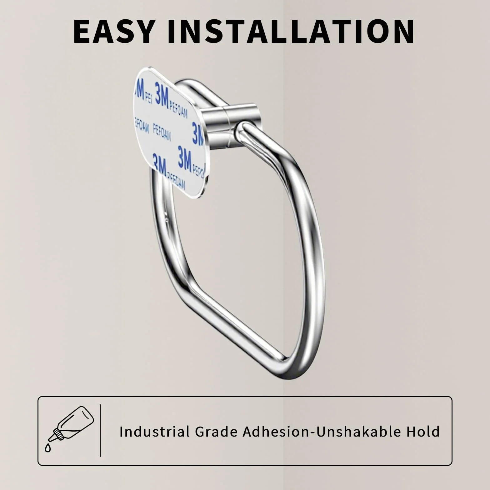 Toallero de acero inoxidable autoadhesivo para baño y cocina, colgador de toallas resistente (cromo)
