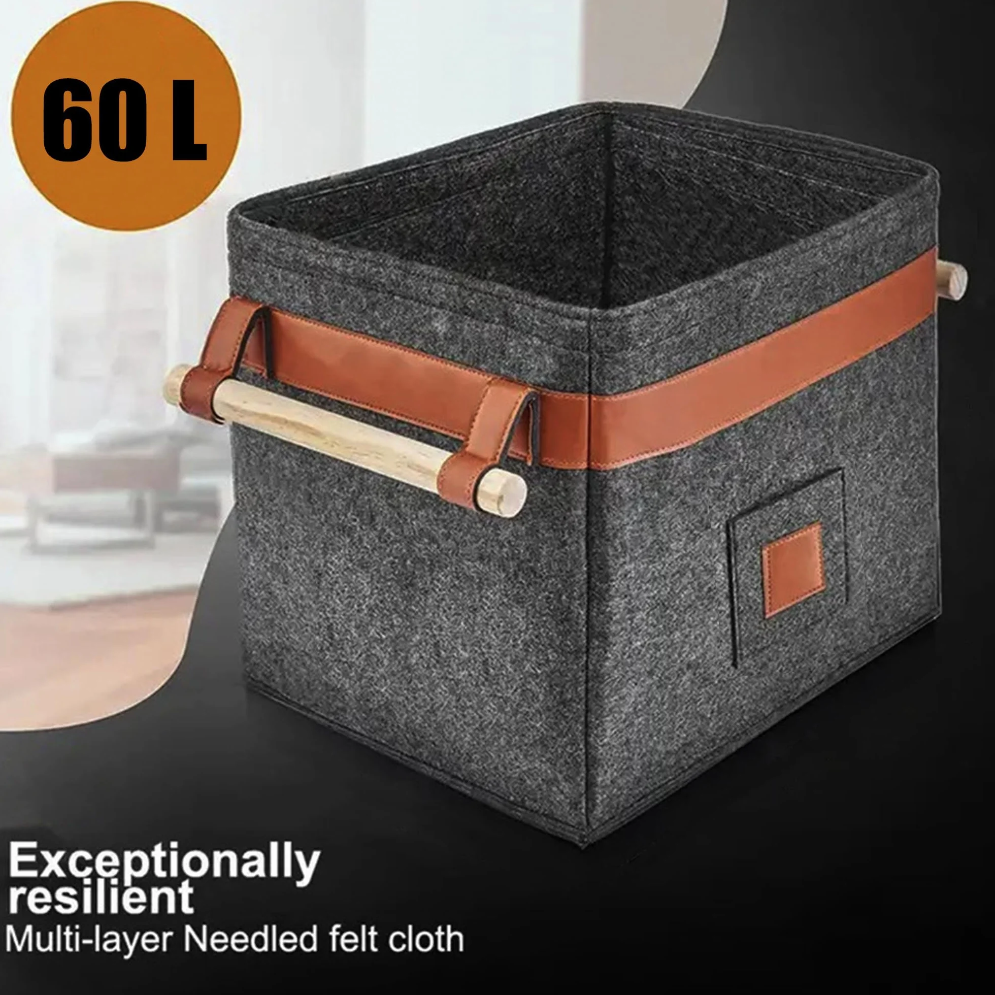 Cesto para Leña Cesta de Fieltro para Leña, Estructura de Metal Integrada Para Mayor Estabilidad Cesta para Leña, 5MM Fieltro de Espesor, Bolsa para Libros, Ropa y Juguetes