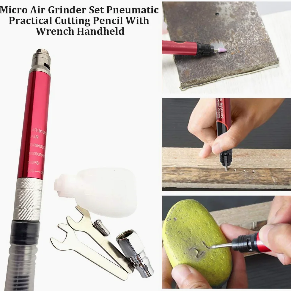 Kisbeibi Micro Grinder, Micro Air Grinder Set 65000 RPM Neumático Práctico Corte Lápiz con Llave de Mano