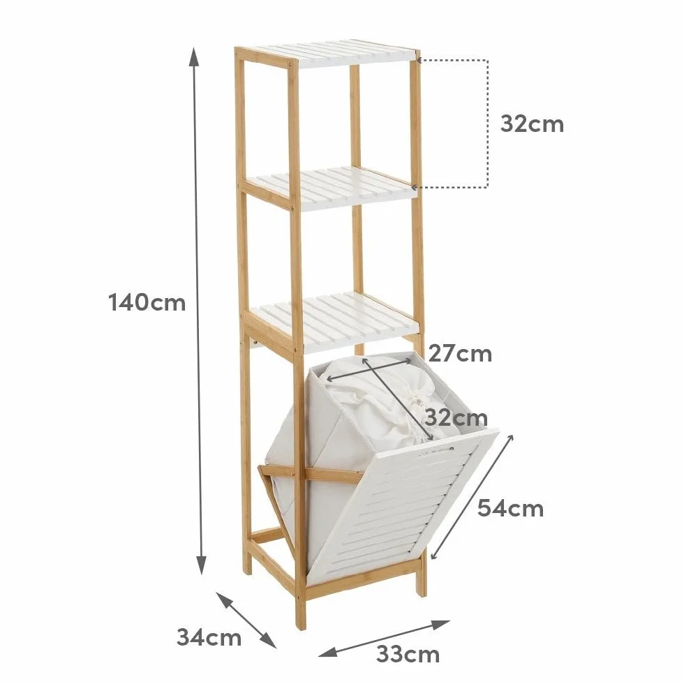 Estantería con cesto de bambú Natural nórdica 140x33x34 cm Blanco