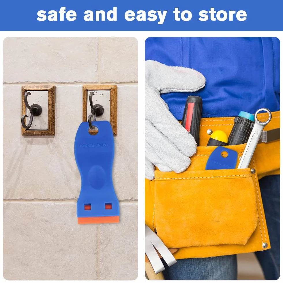 Flintronic Raspador Vitroceramica, 1 Rasqueta Multiusos Profesional con 20 Cuchillas para Ventanas, Espejos, Azulejos Limpieza (Azul Naranja)