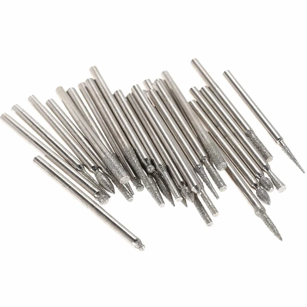 Treki 30pcs Fresas Diamante Mini Brocas de Diamante con 3mm Vástago Fresas Diamantadas Rotatorio de Fresas Taladro de Diamante Herramienta de Broca para Vidrio Piedra Joyería Metal Rotary Tool