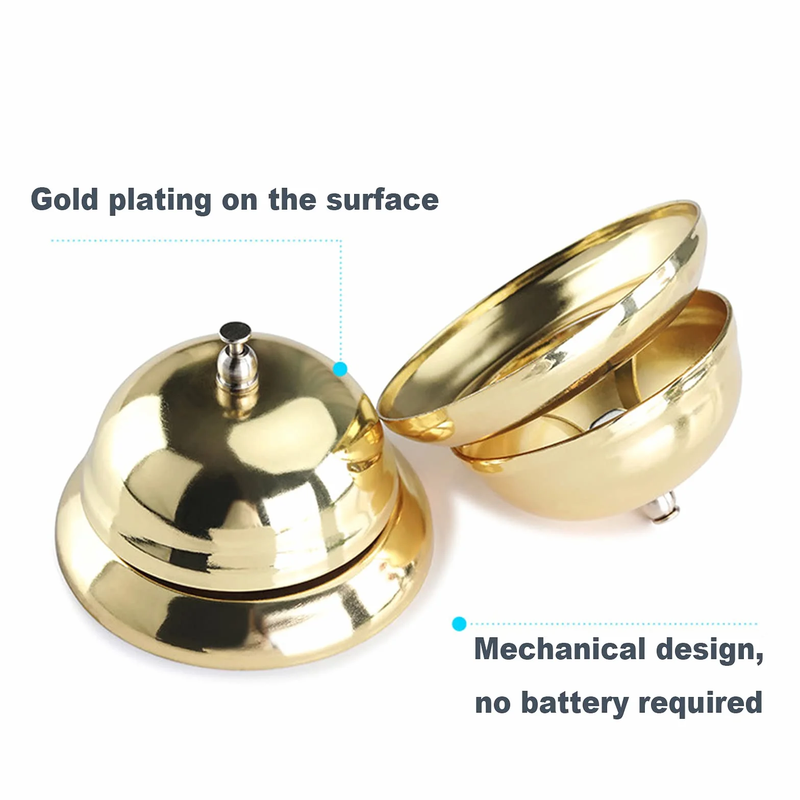 Campana de Servicio de Metal Tradicional Timbre de Mesa Timbre De Servicio Timbre De Recepción De Hotel 8.5cm de Diámetro para Hotel, Bar, Recepción，Restaurante,Mascotas Juego de Mesa 1 PCS （Dorado）