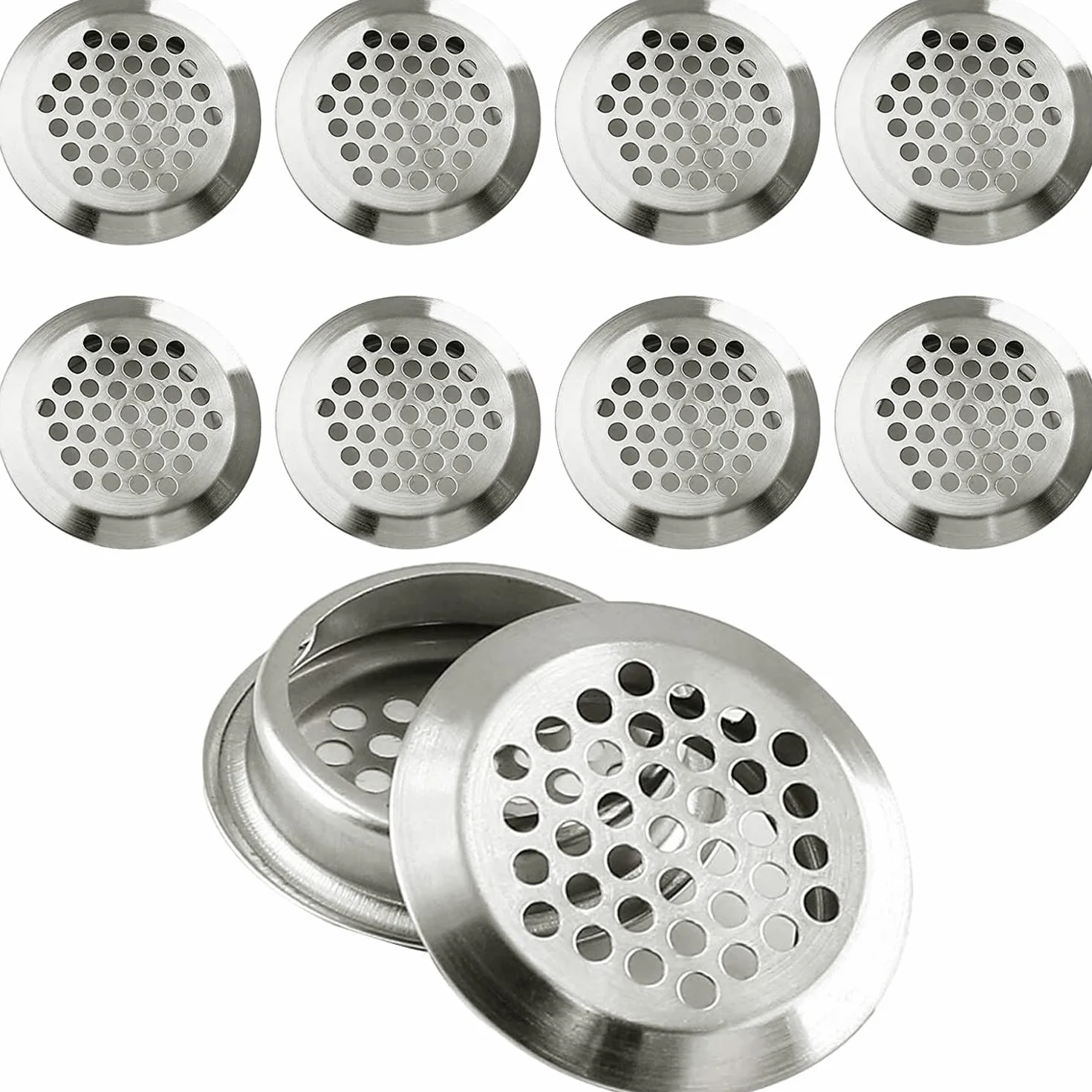 Greluma 10 Pcs rejillas de ventilación de 35 mm, ventilación circular de sofito, rejilla de ventilación redonda de acero inoxidable con orificio de malla para cocina, baño, armario, armario