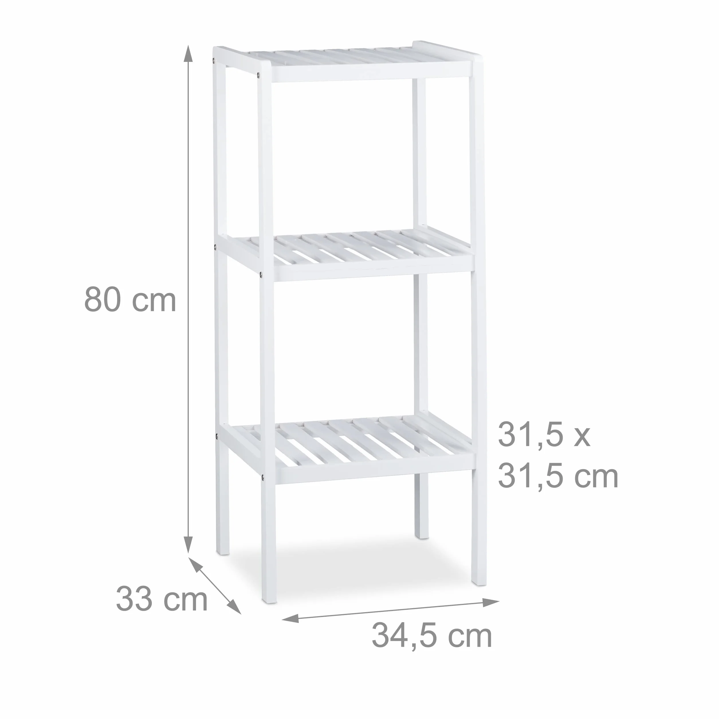 Relaxdays Estantería de bambú para baño 3 estantes 80 x 34,5 x 33 cm Blanco