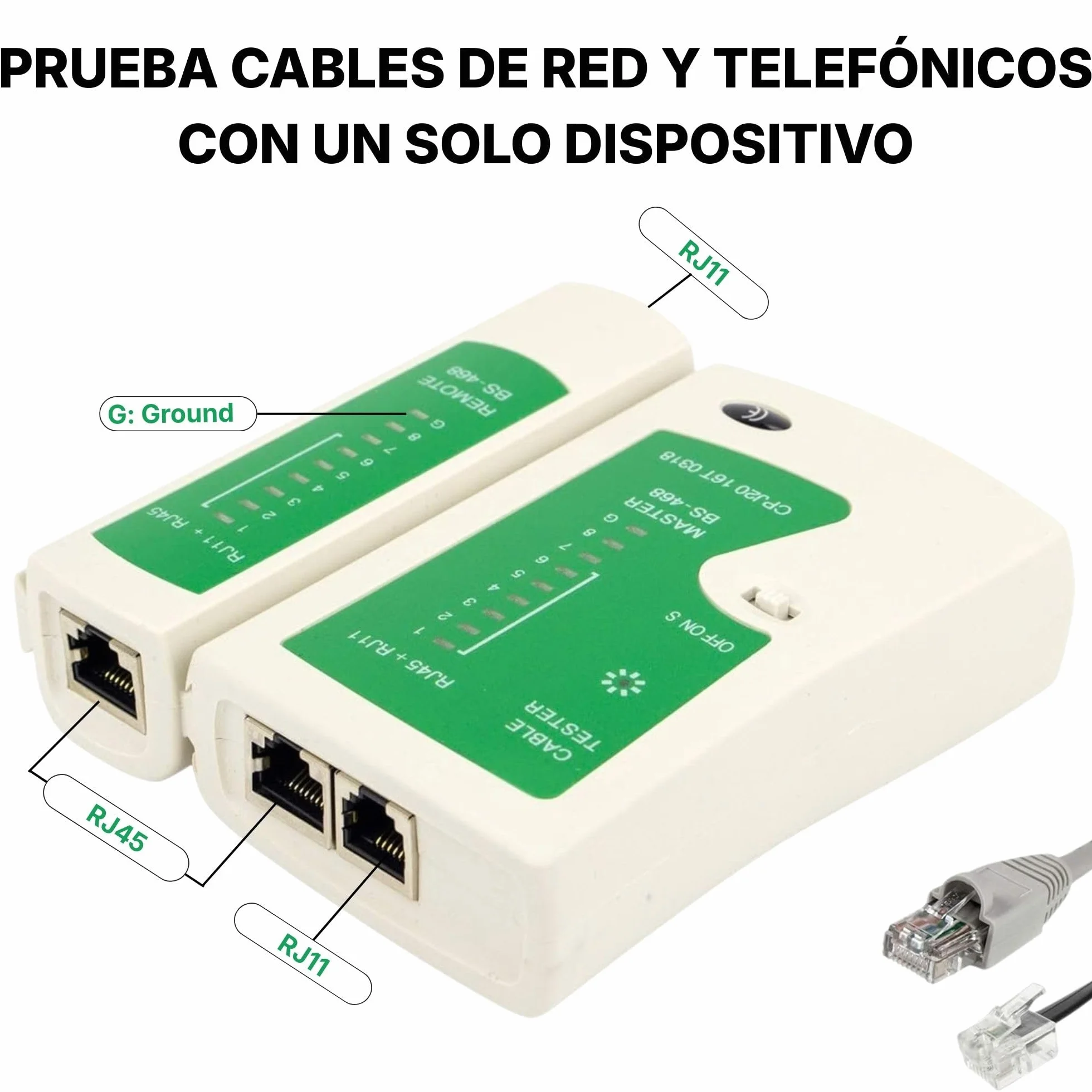 Incutex Comprobador de Cable RJ45 RJ11 Ethernet LAN Cat5 Cat6 Localizador, Kit Probador, Blanco-Verde