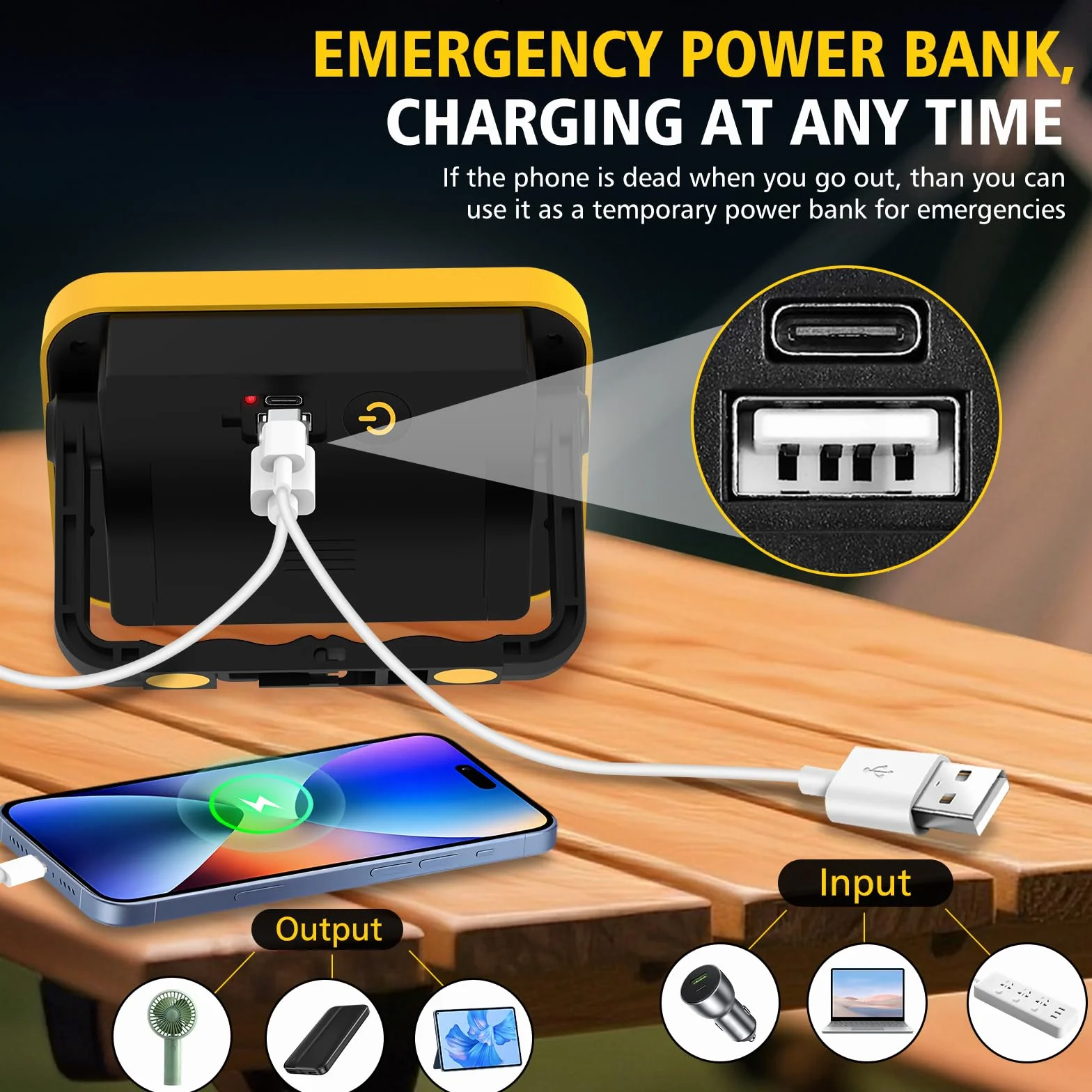 NATPOW Foco LED Recargable, 5 Modos Foco Led Bateria, Luz de Trabajo Portátil con Cable USB, IP65 Impermeable Foco Trabajo para Construcción, Garaje, Taller, Camping, Emergencia (2 unidades)